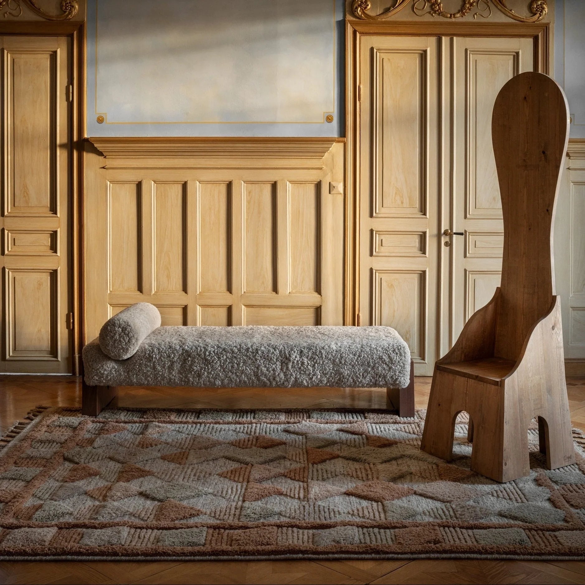 Beige LISBON rug with brown