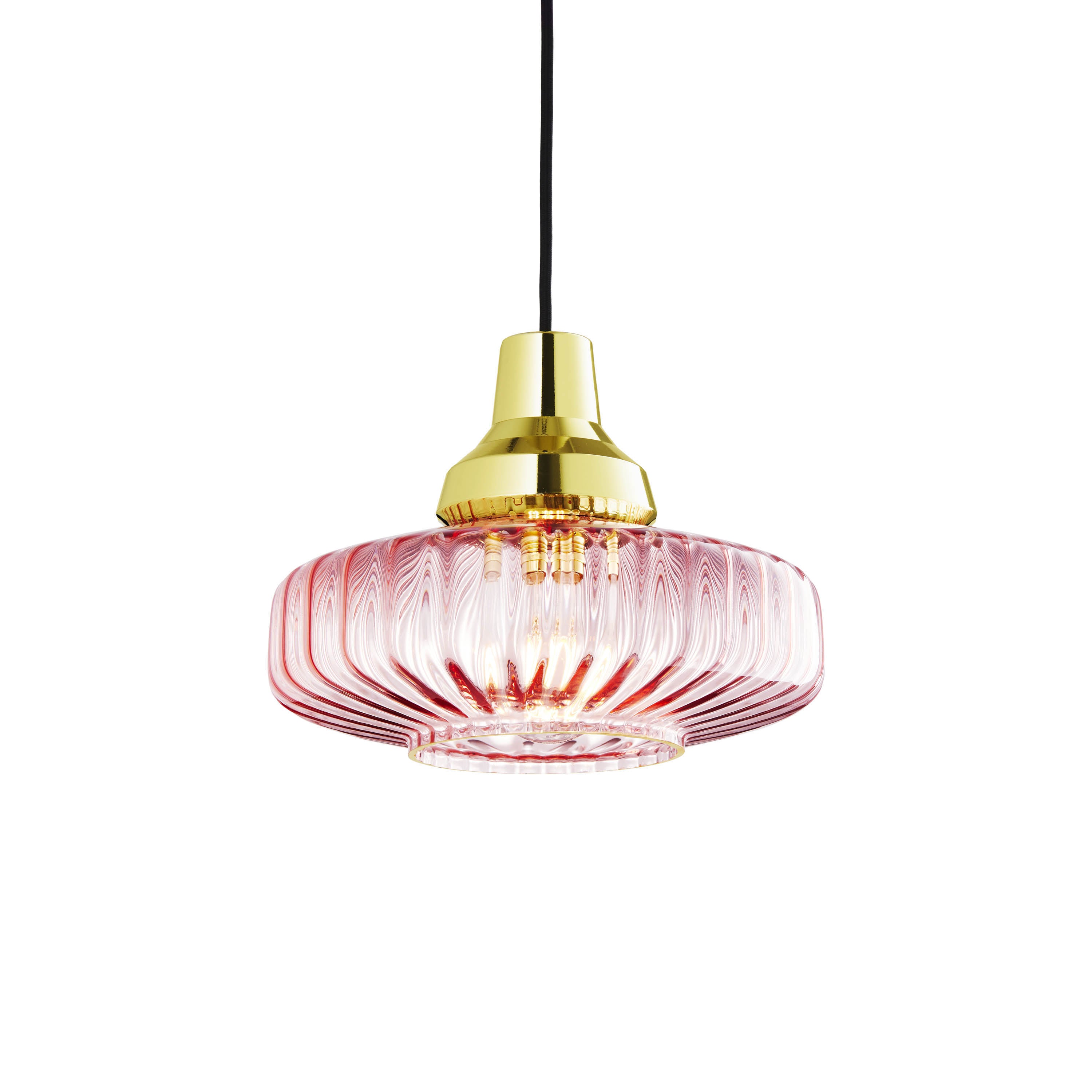 Pendelleuchte NEW WAVE OPTIC rosa Glas mit goldener Veredelung