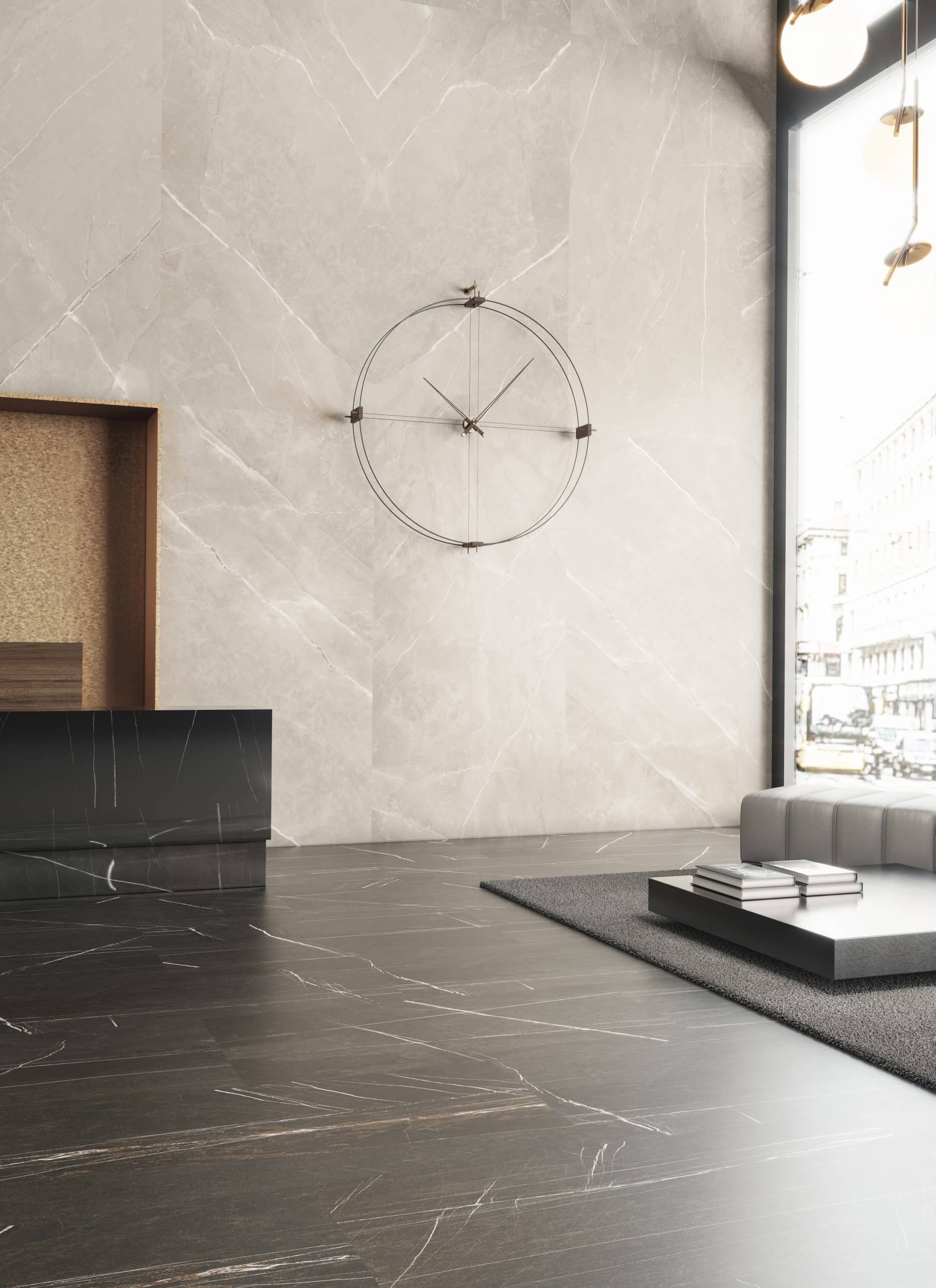 DELMORI wall clock walnut wood with black and brass