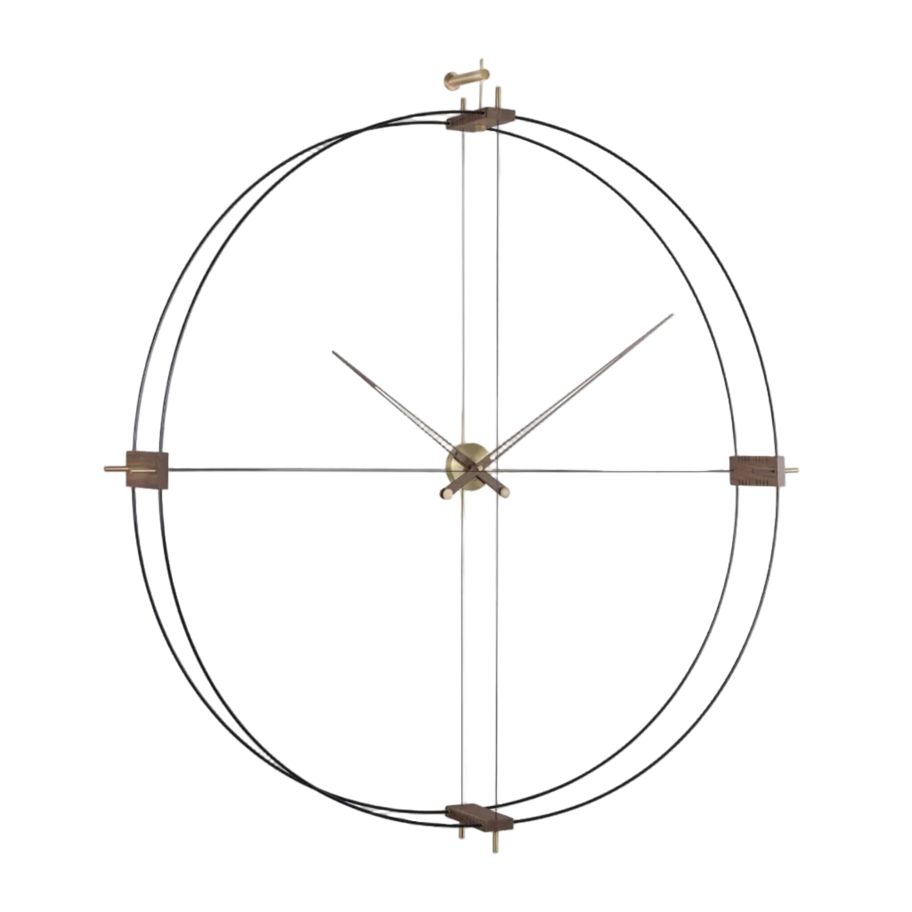 DELMORI wall clock walnut wood with black and brass