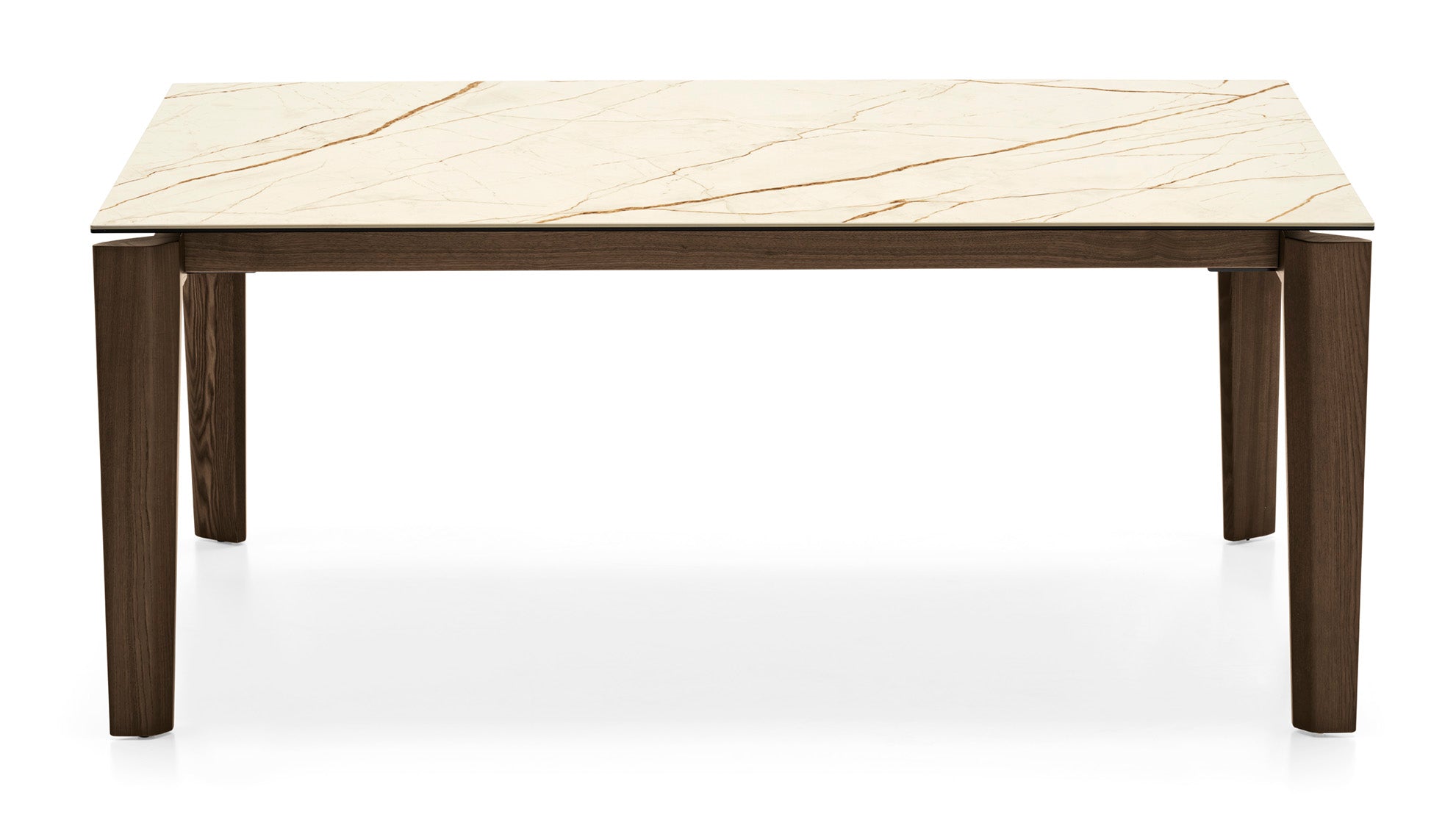 Extendable table DOGMA with beige top and dark wooden base