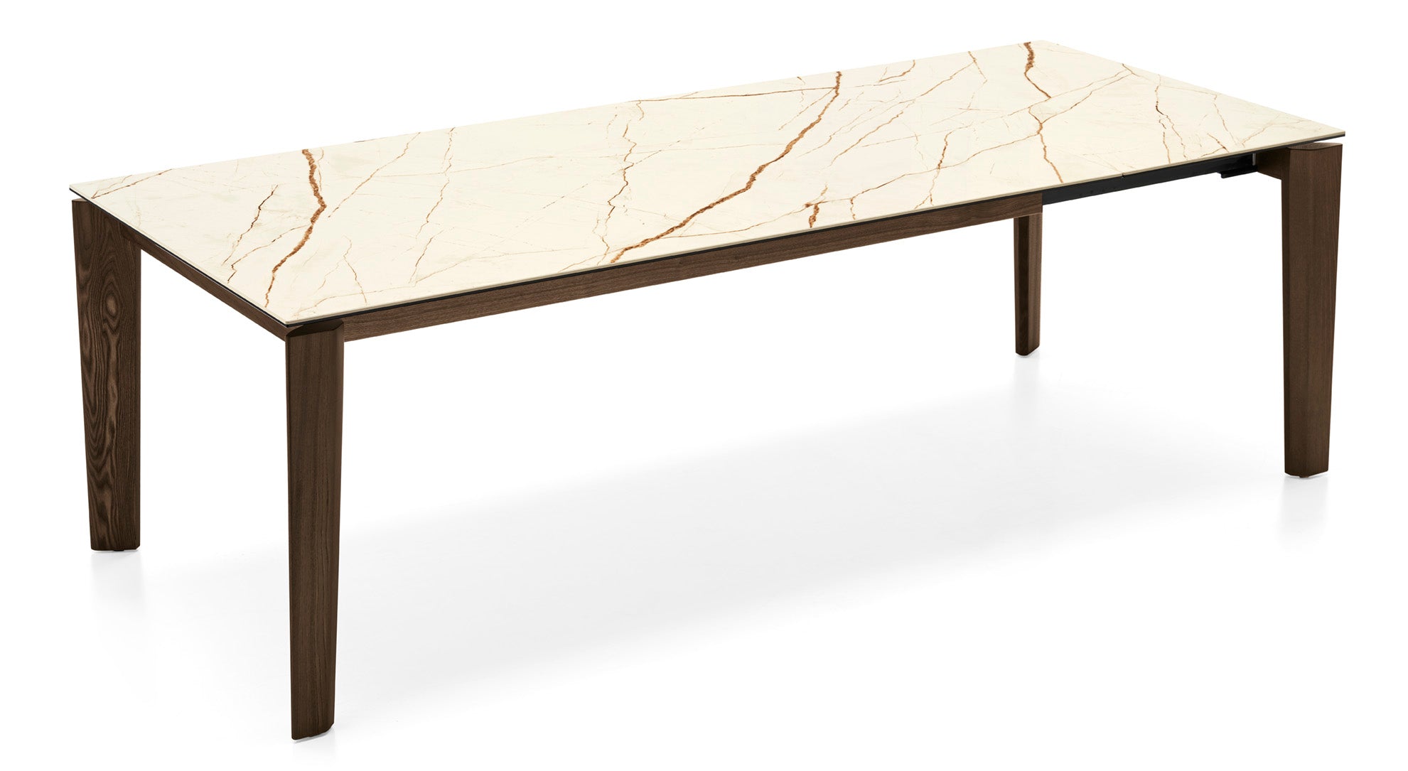 Extendable table DOGMA with beige top and dark wooden base