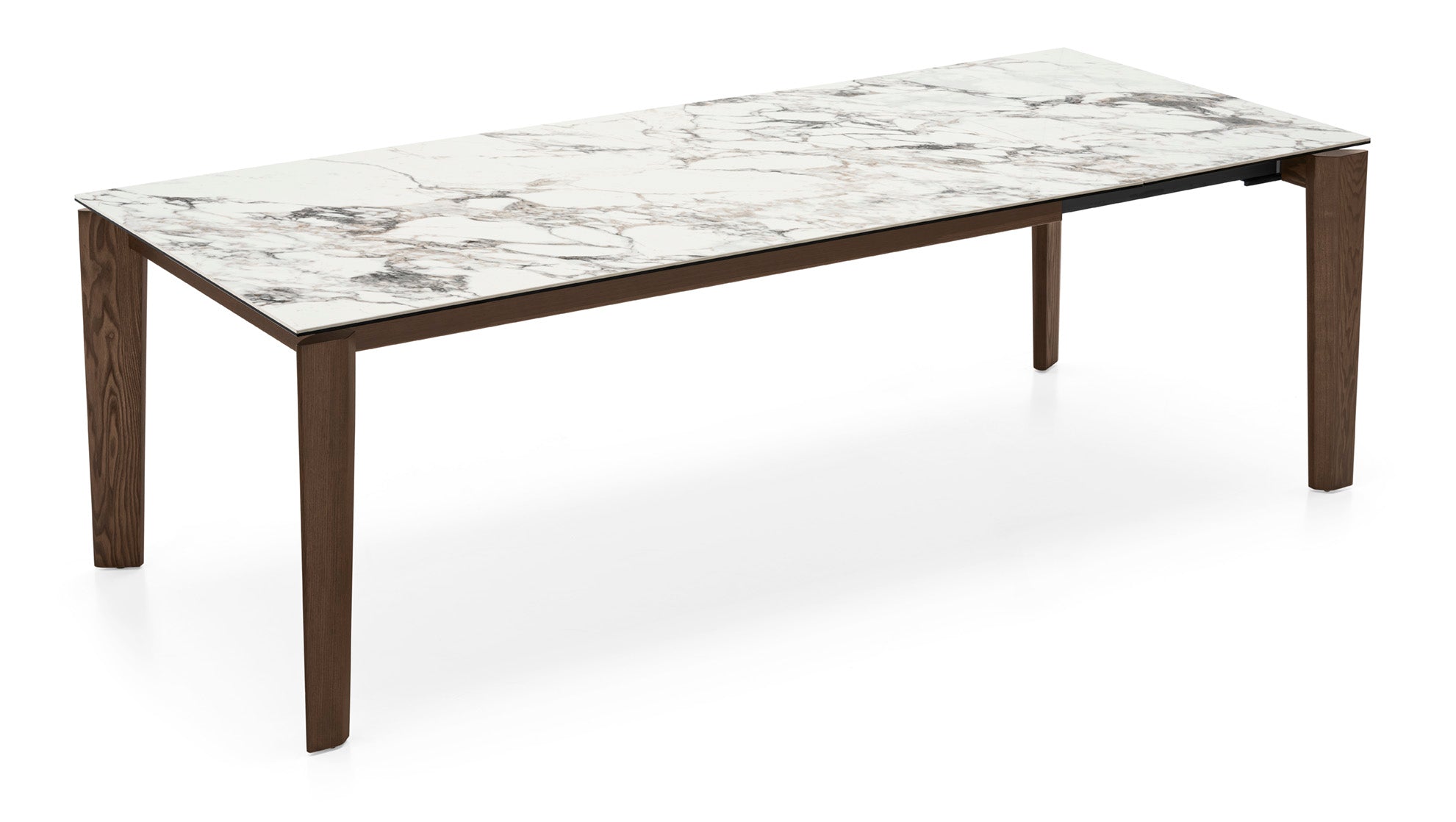 Ausziehbarer Tisch DOGMA mit weißer Platte und dunklem Holzgestell