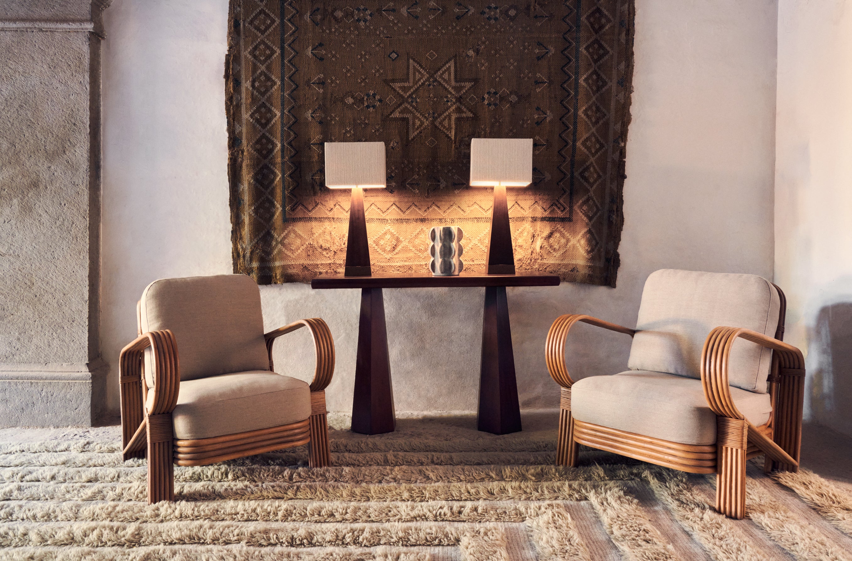 Beige BAMBOO armchair with stained bamboo