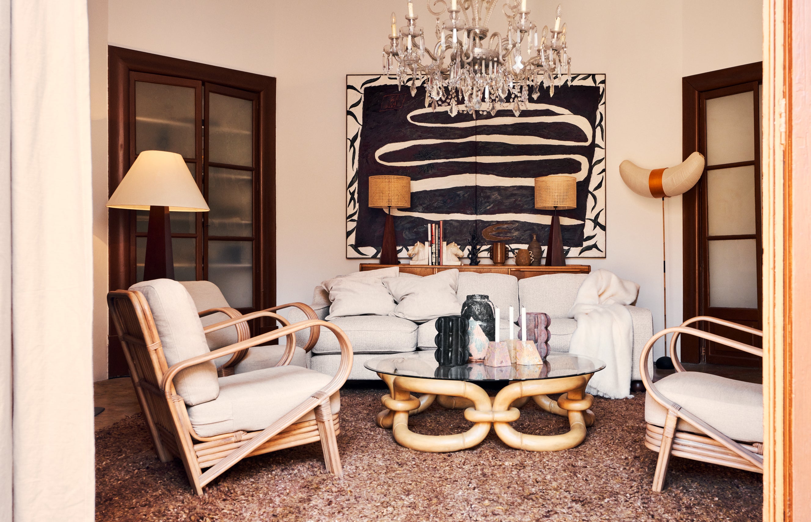 Beige BAMBOO armchair with stained bamboo