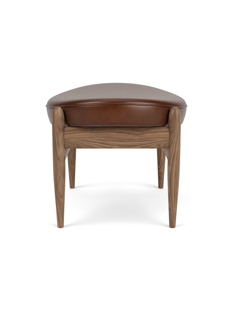 Fußhocker ELIZABETH braunes Leder mit Nussbaumfuß