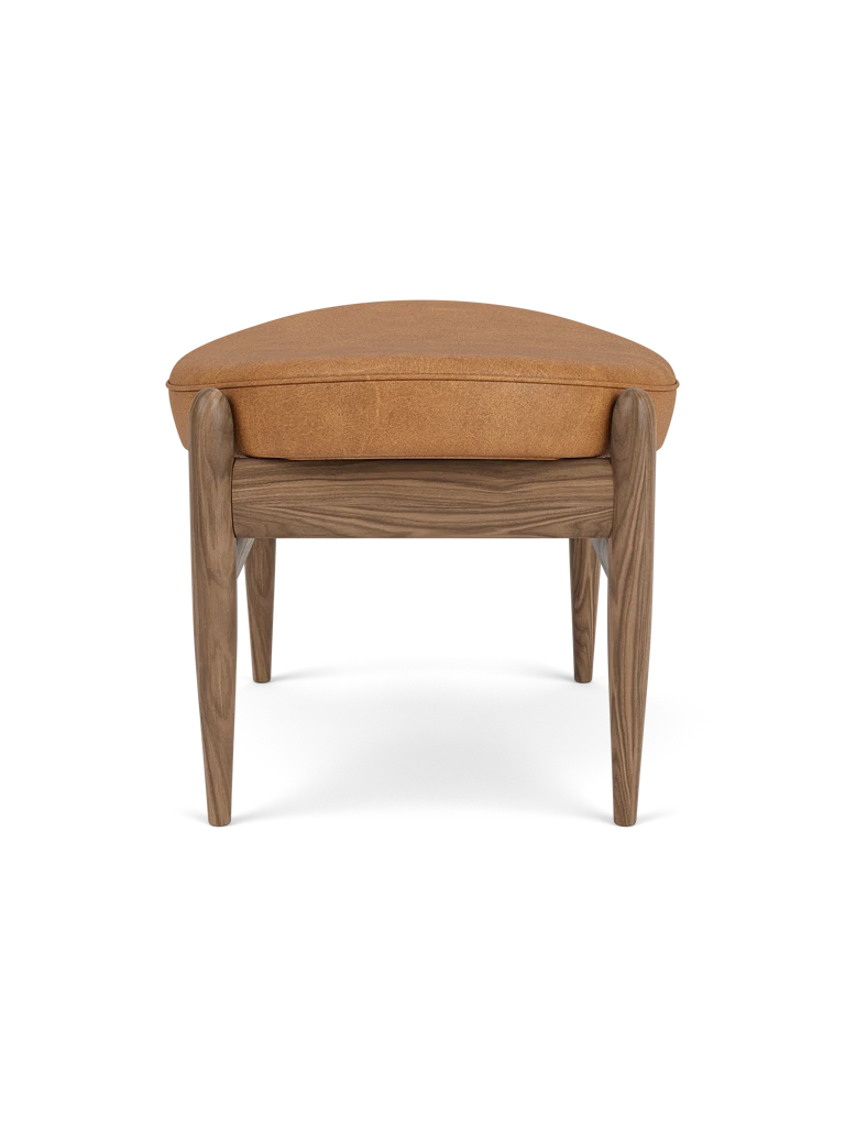 ELIZABETH footrest in cognac leather with a walnut base