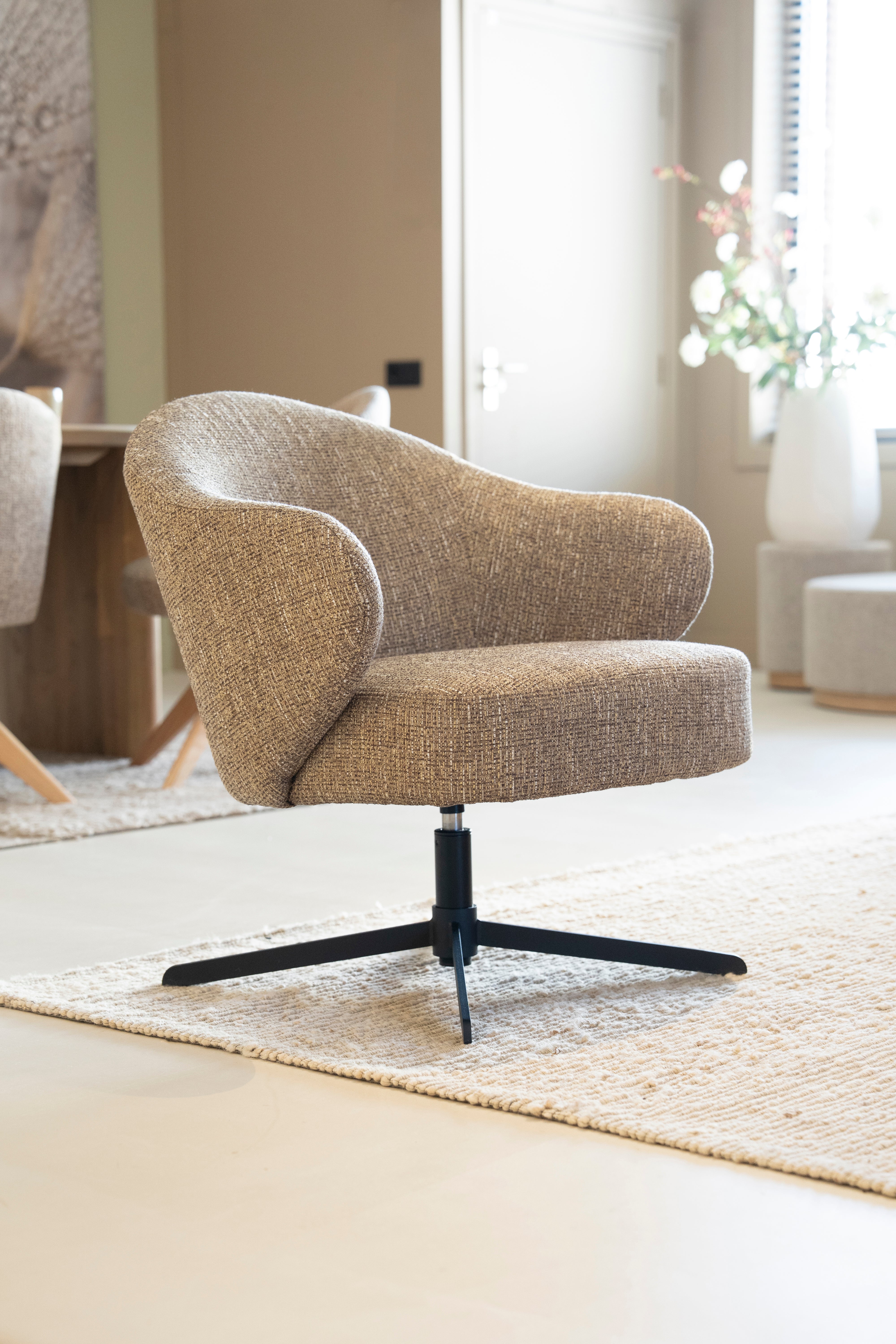 CONNOR brown swivel armchair with black base