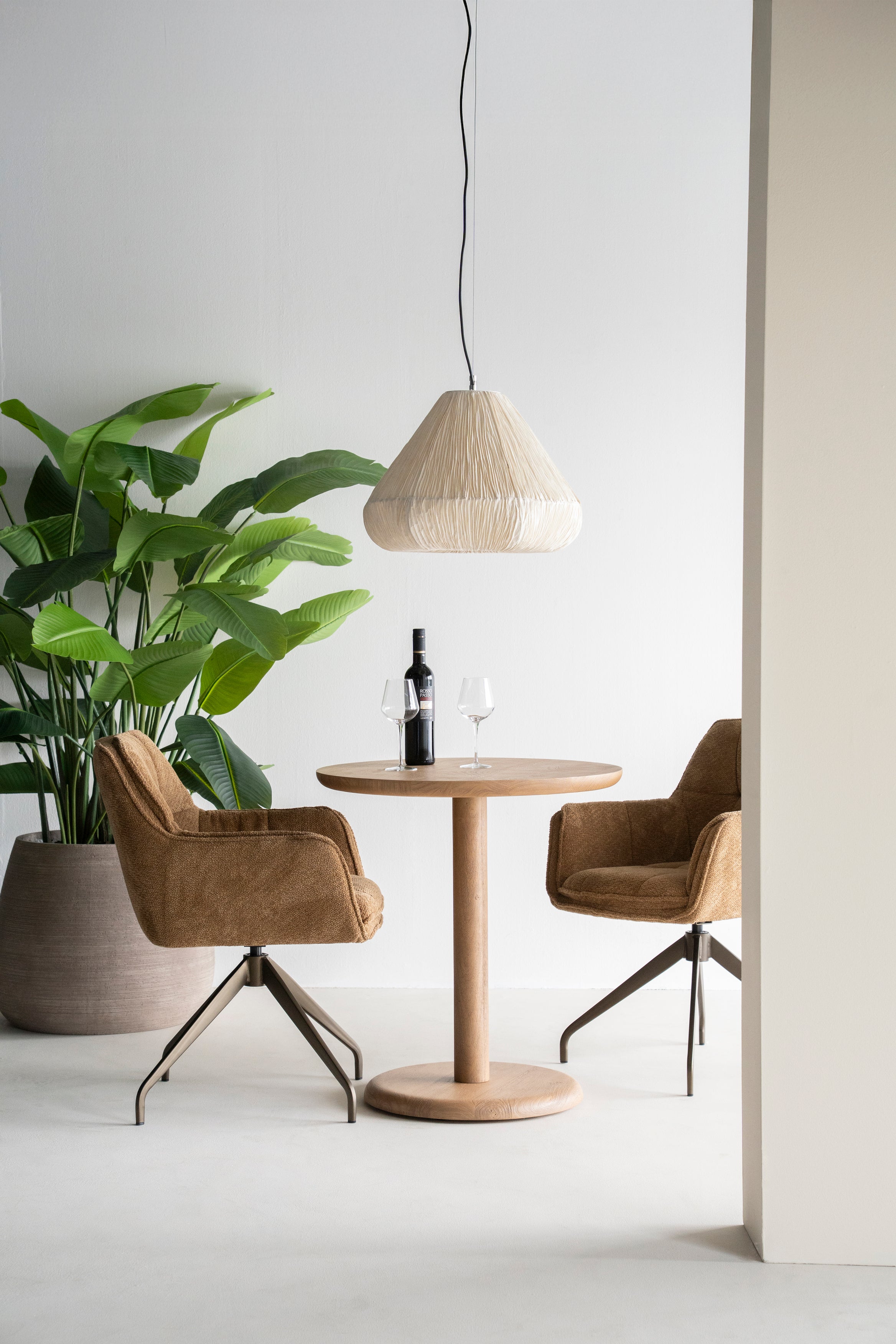 HUGO taupe swivel chair with dark brown base