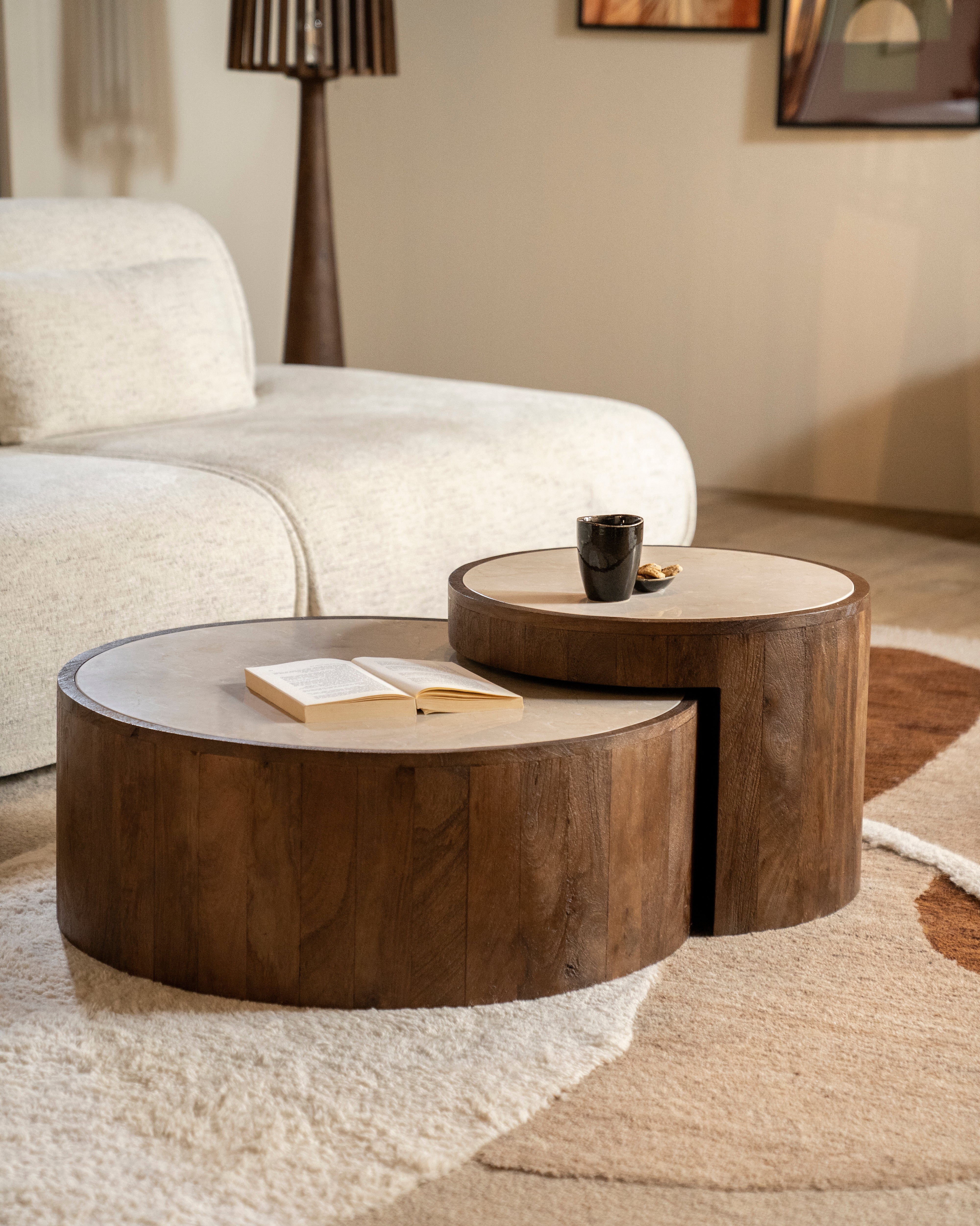 HAZEL Table Set Dark Brown Mango Wood with Marble Top