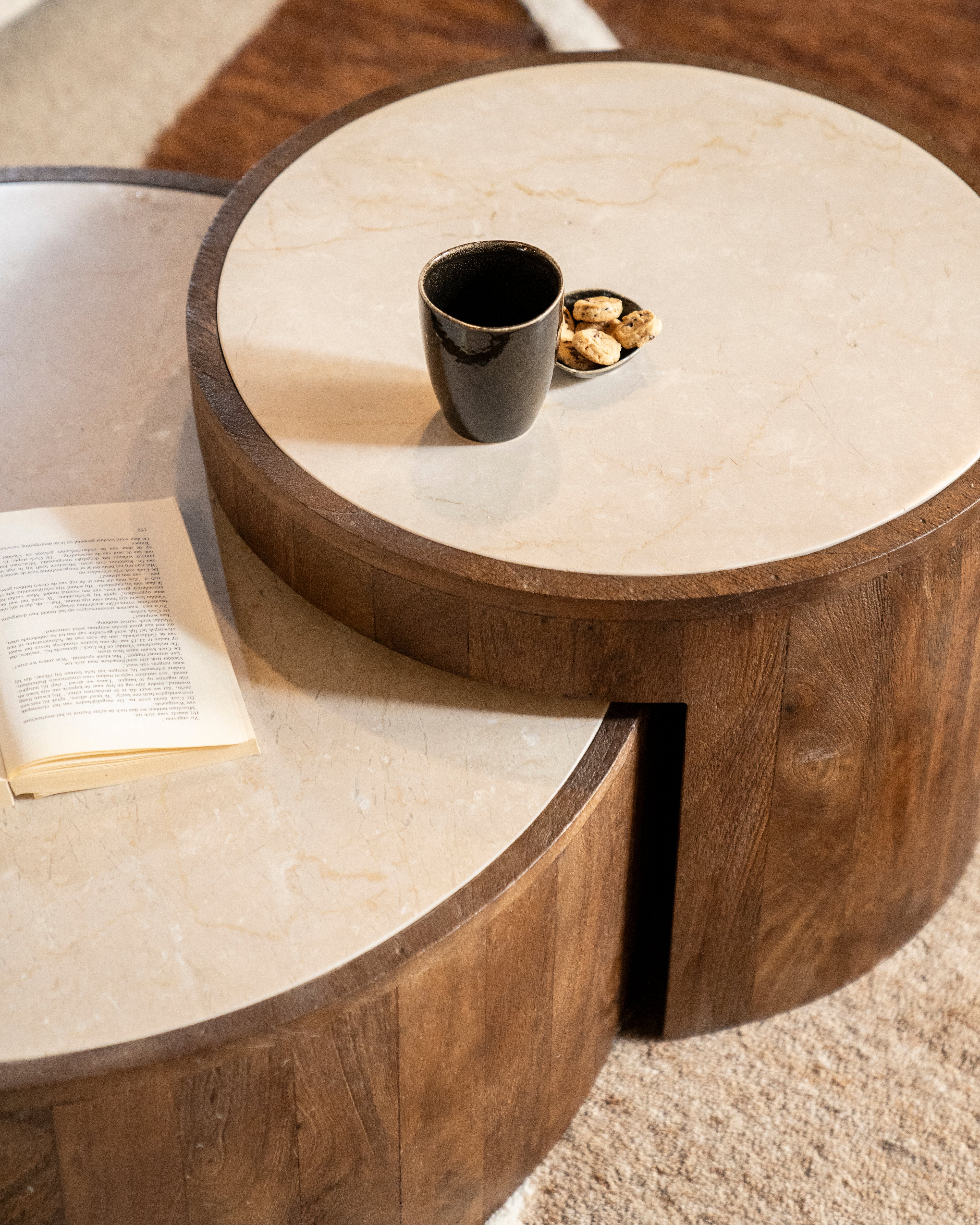 HAZEL Table Set Dark Brown Mango Wood with Marble Top