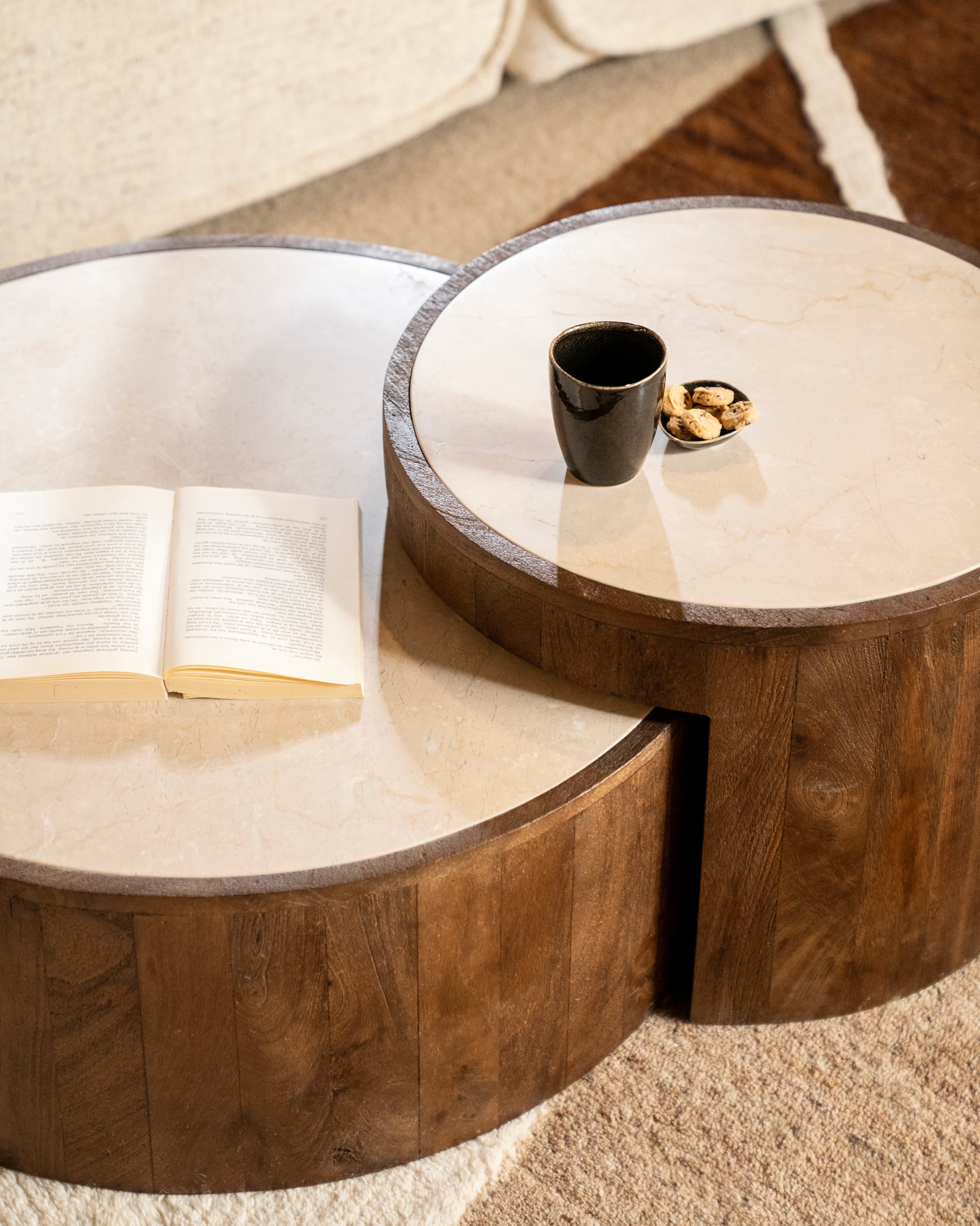 HAZEL Table Set Dark Brown Mango Wood with Marble Top