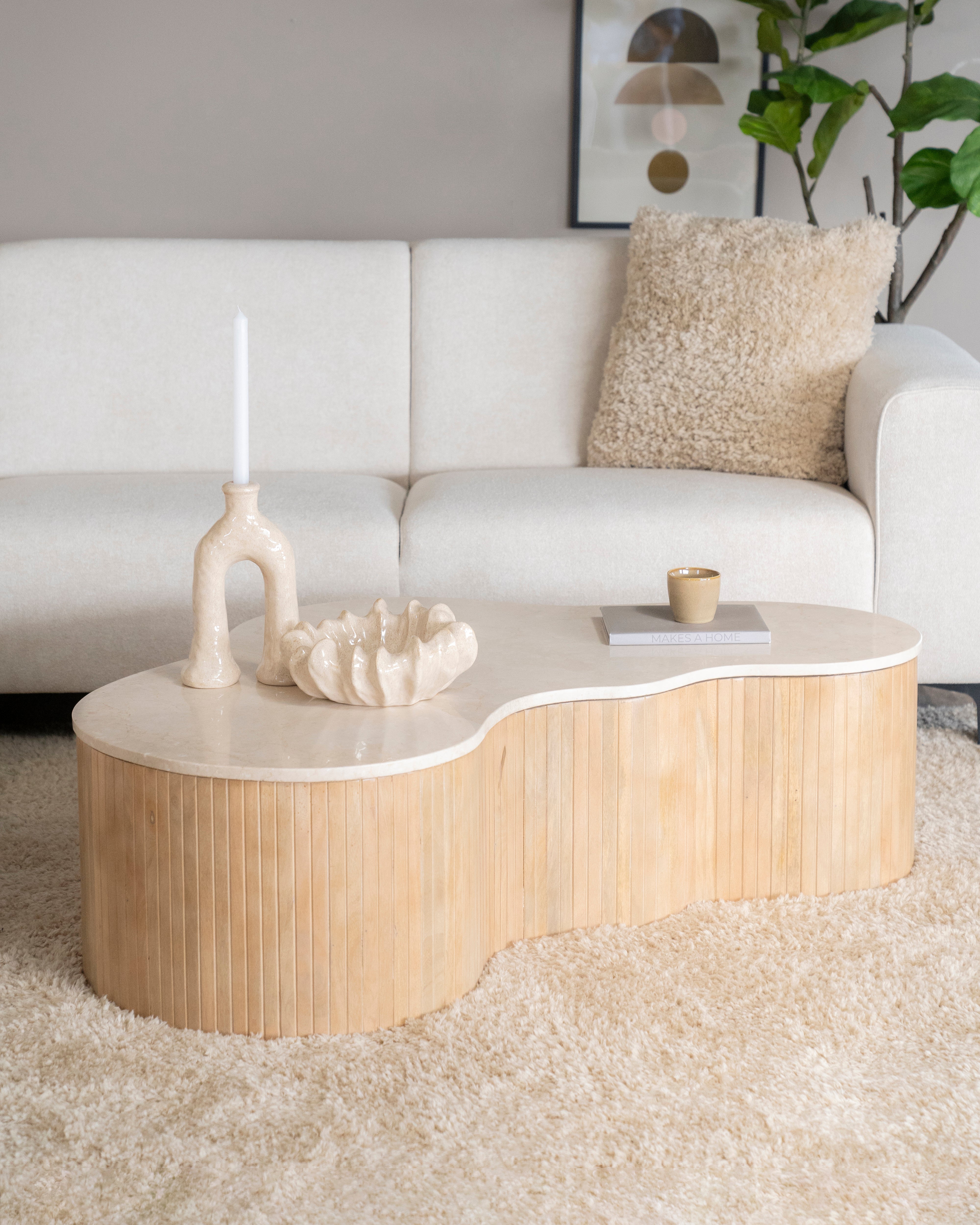 KIRA Couchtisch aus Mangoholz mit Marmorplatte