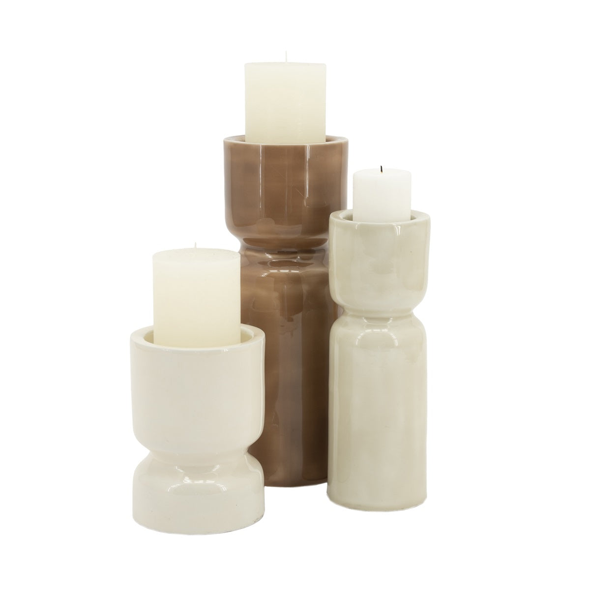 Zweiarmiger Kerzenhalter ROANY DUO in Braun mit Weiß und Beige