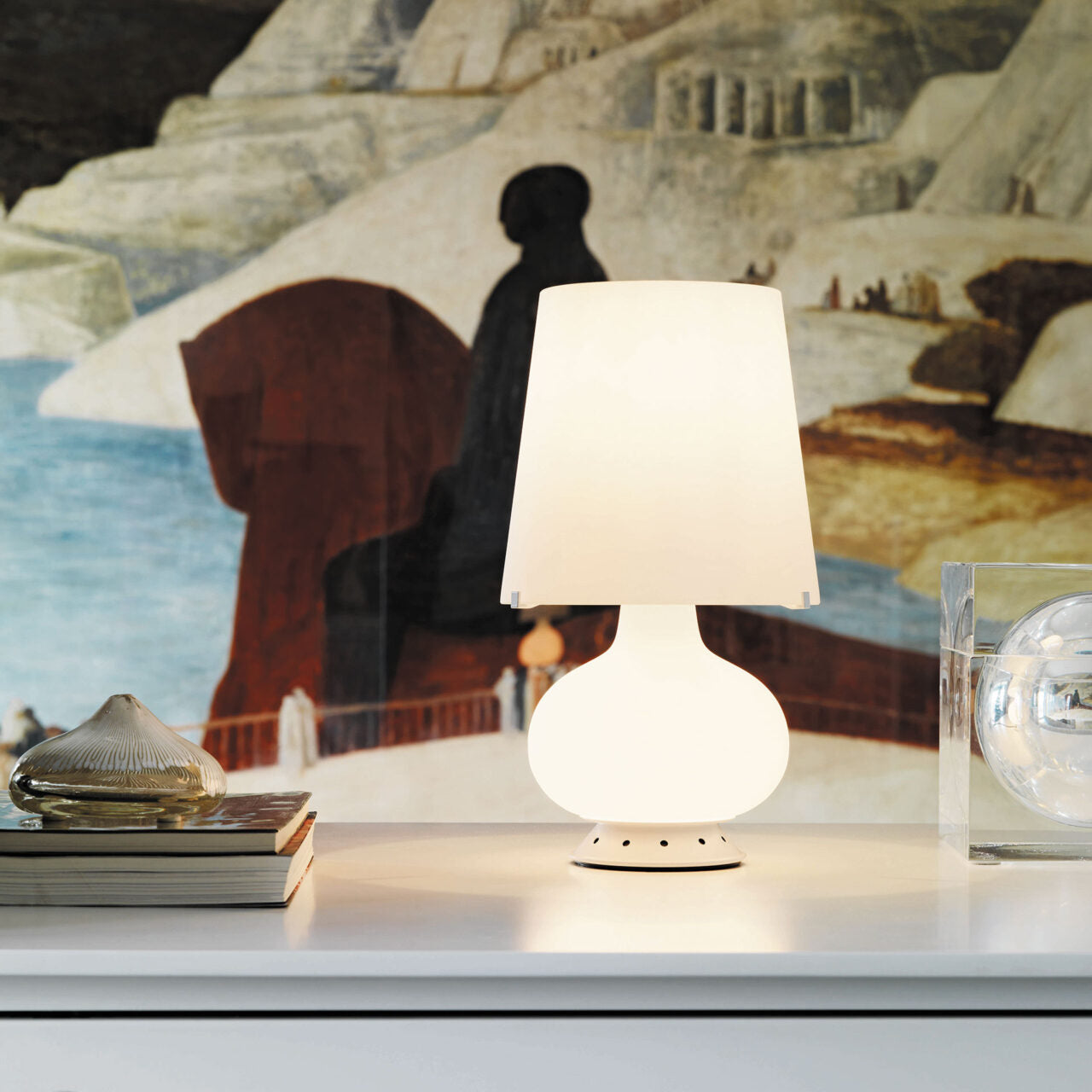Tischlampe FONTANA 1853 weißes satinierte Glas mundgeblasen