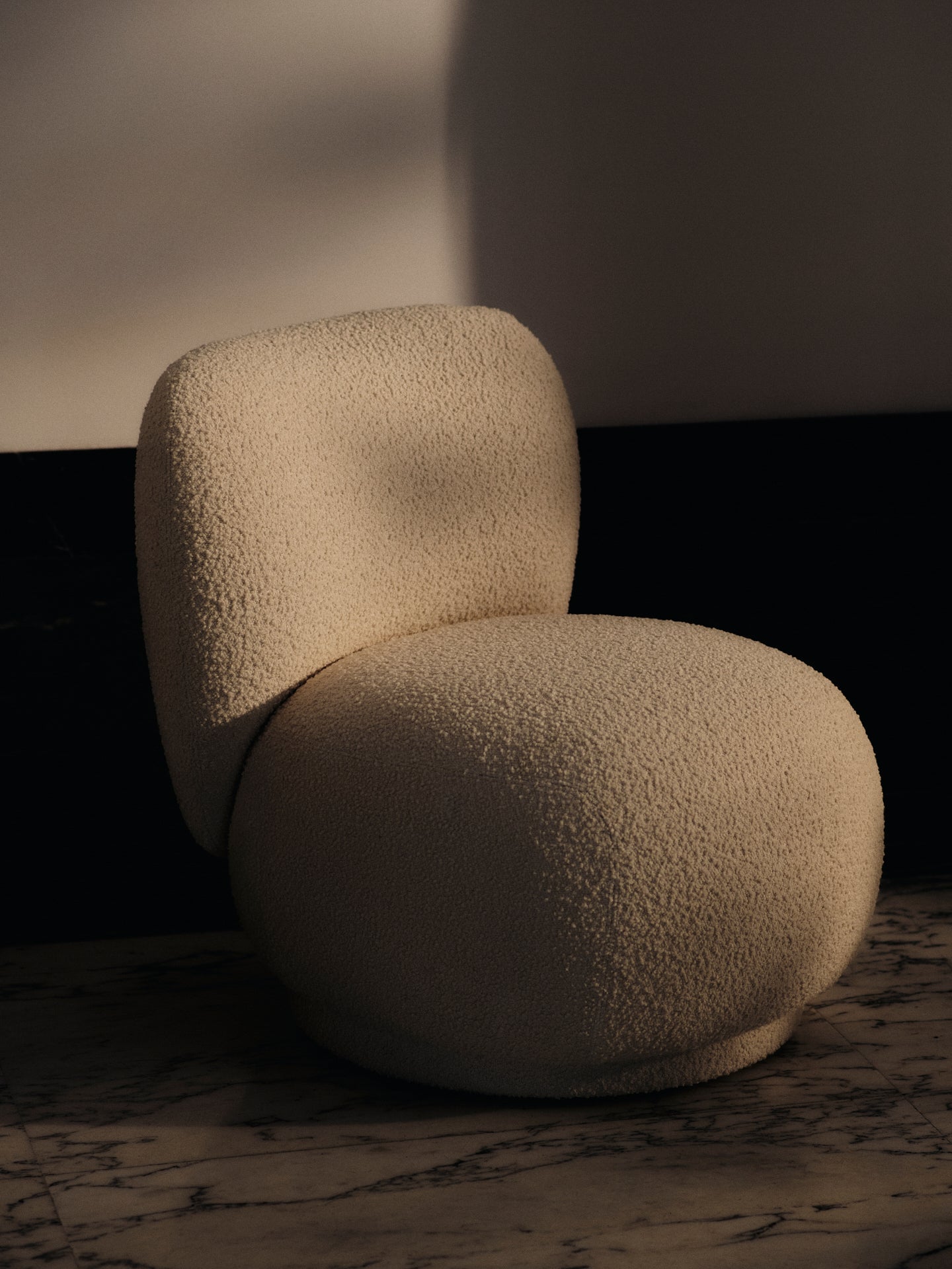 RICO PICCOLO LOUNGE Swivel Armchair Bouclé Broken White