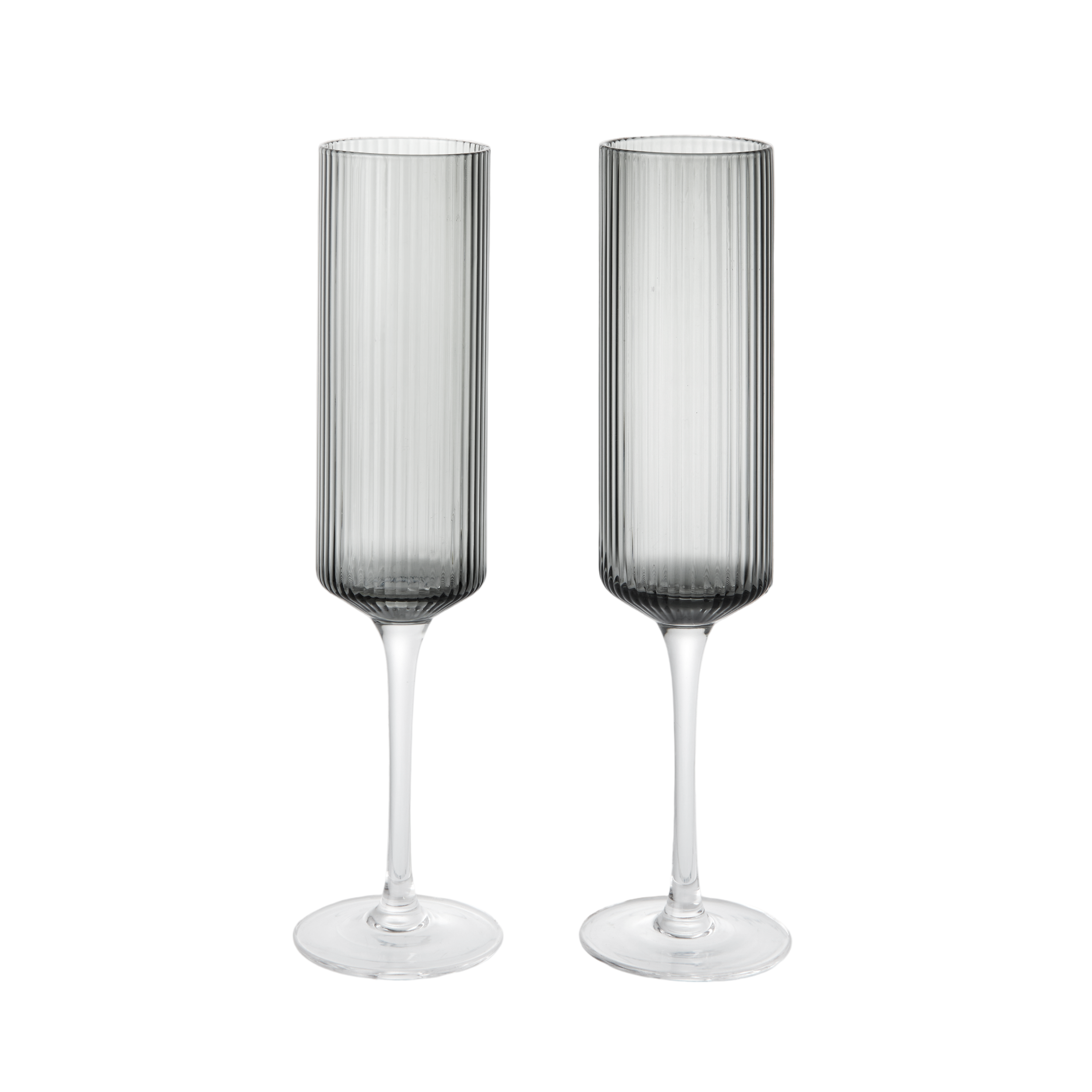 Ripple Flutes Champagne Glass Set Smoked Glass