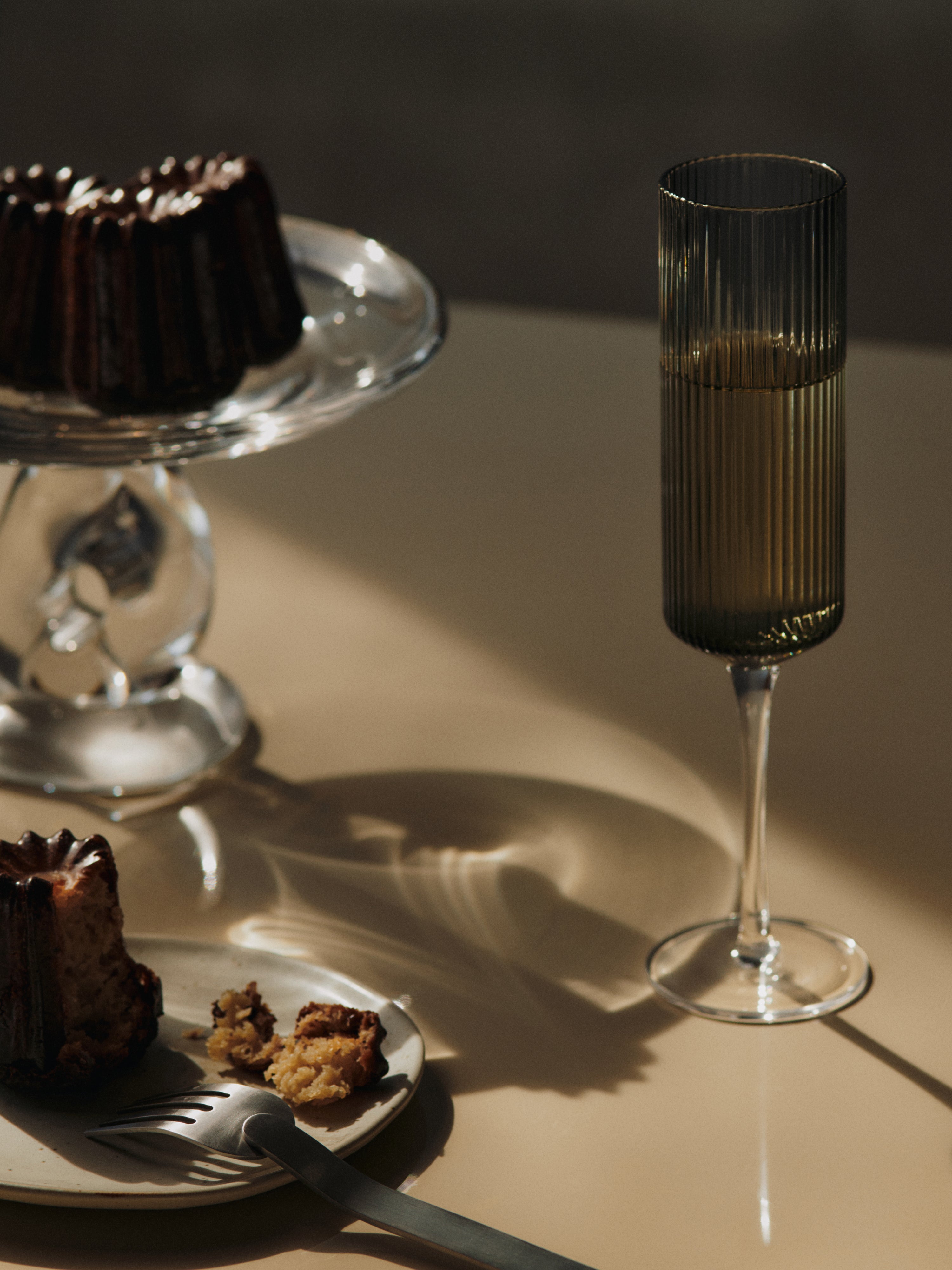 Ripple Flutes Champagne Glass Set Smoked Glass