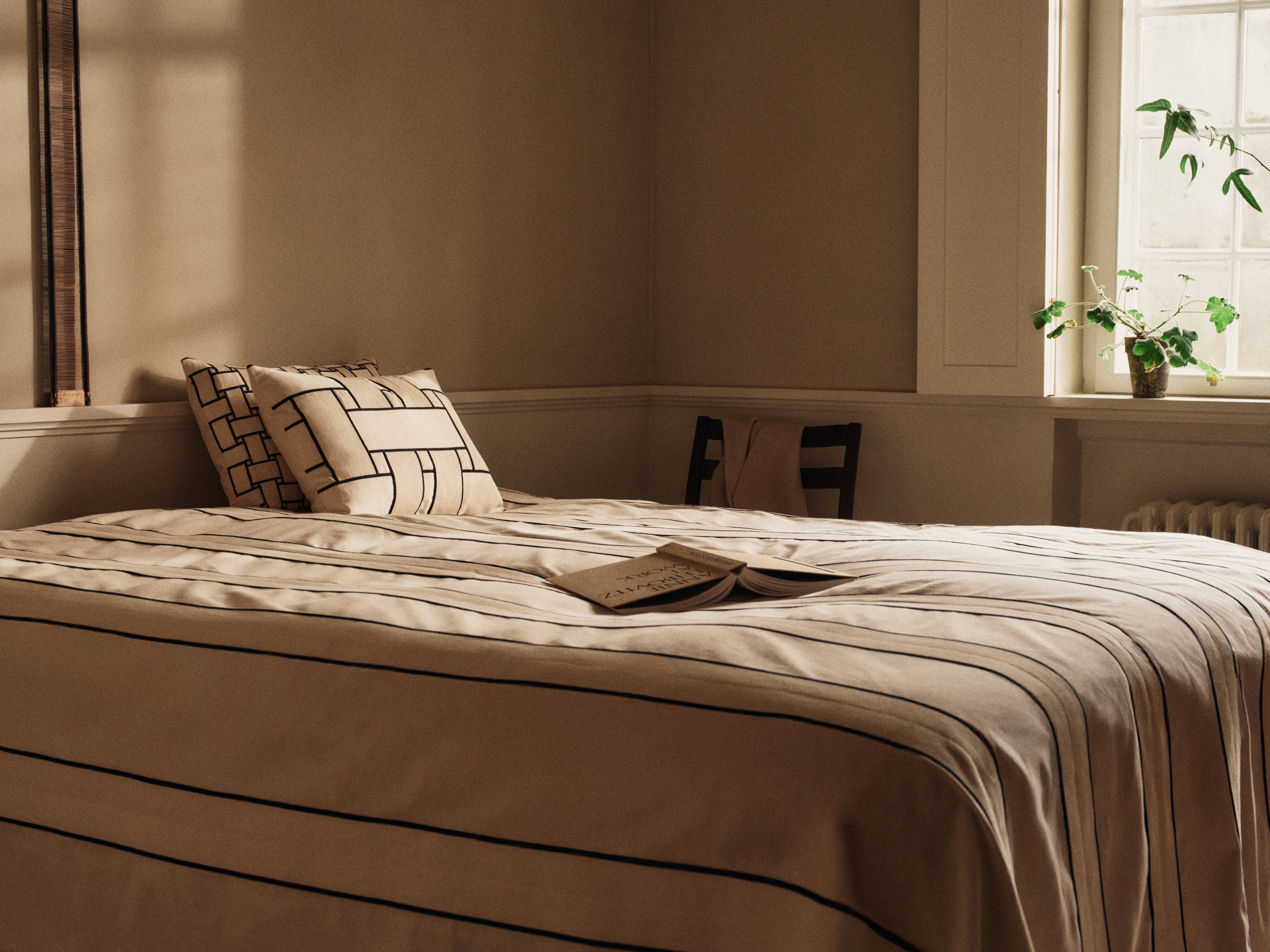 LATTICE Cushion Cover Beige with Black Pattern