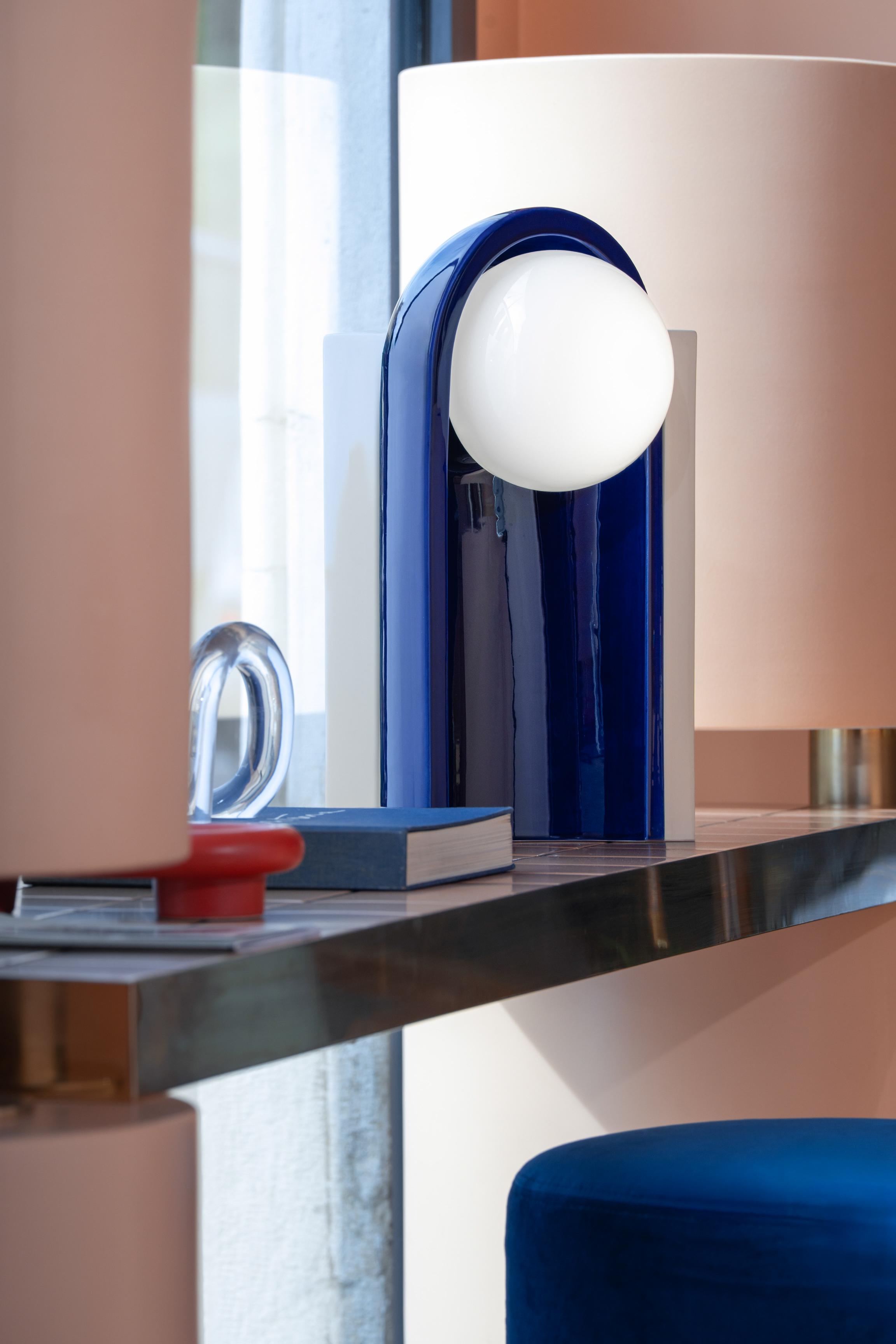 Tischlampe aus Keramik CLÉO orange mit cremefarbenem