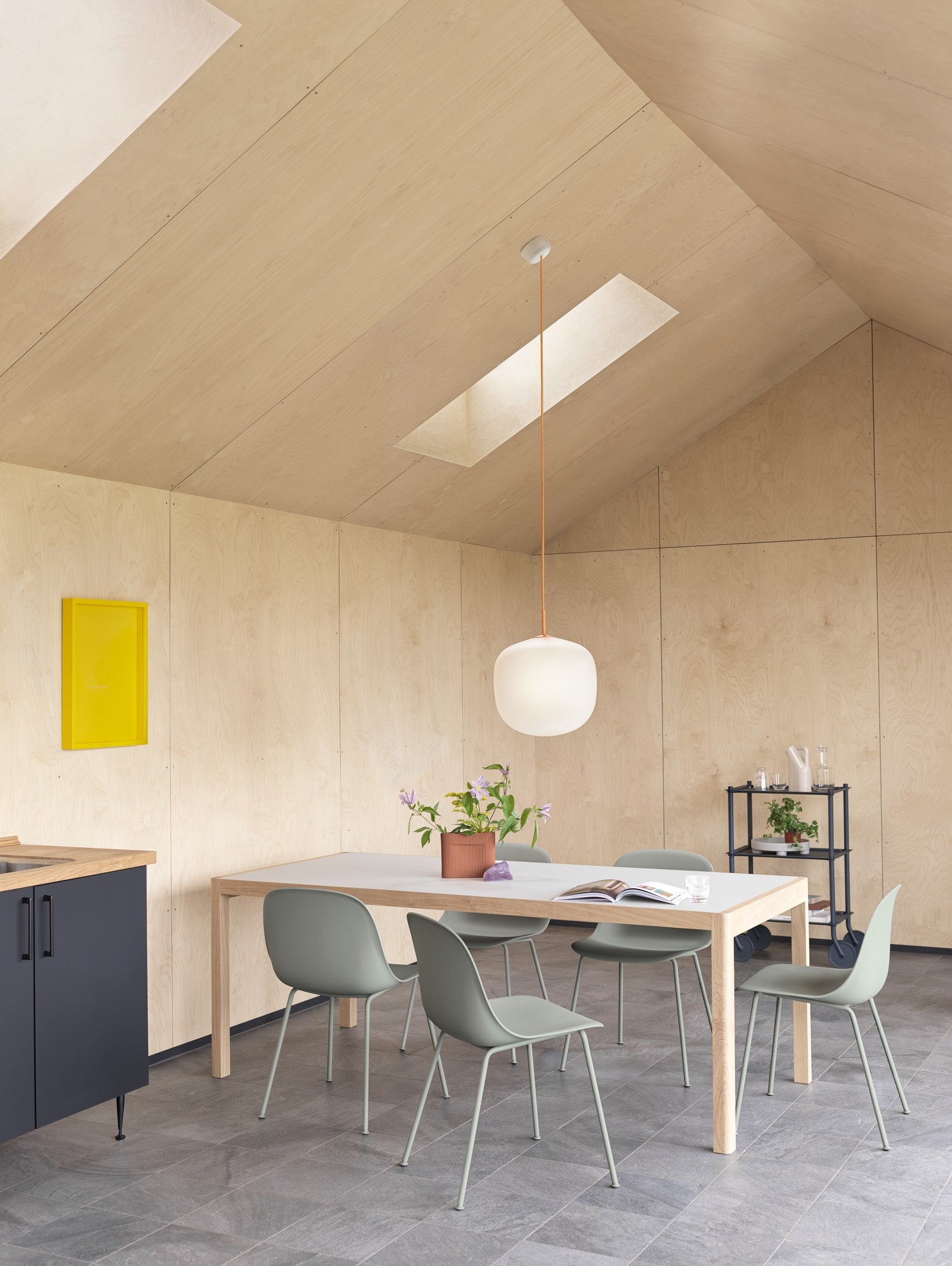 WORKSHOP table with gray linoleum and oak base