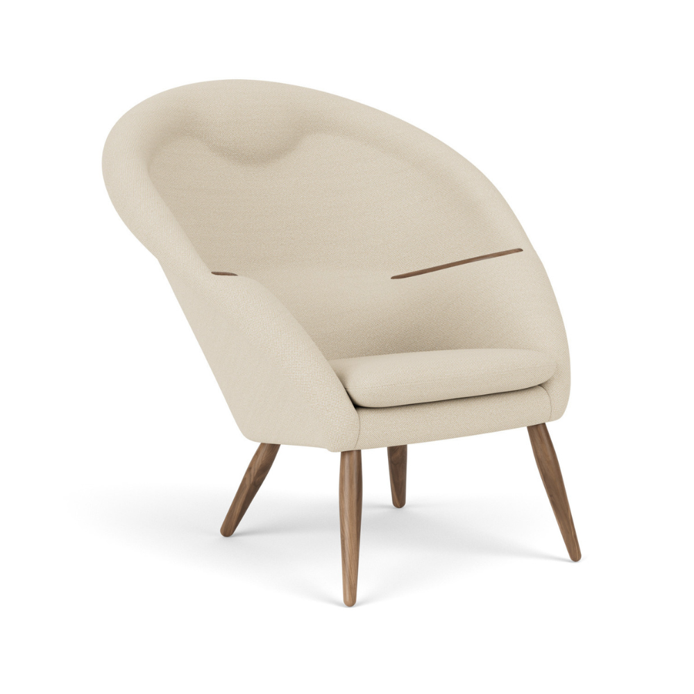 Beige ODA armchair with walnut base