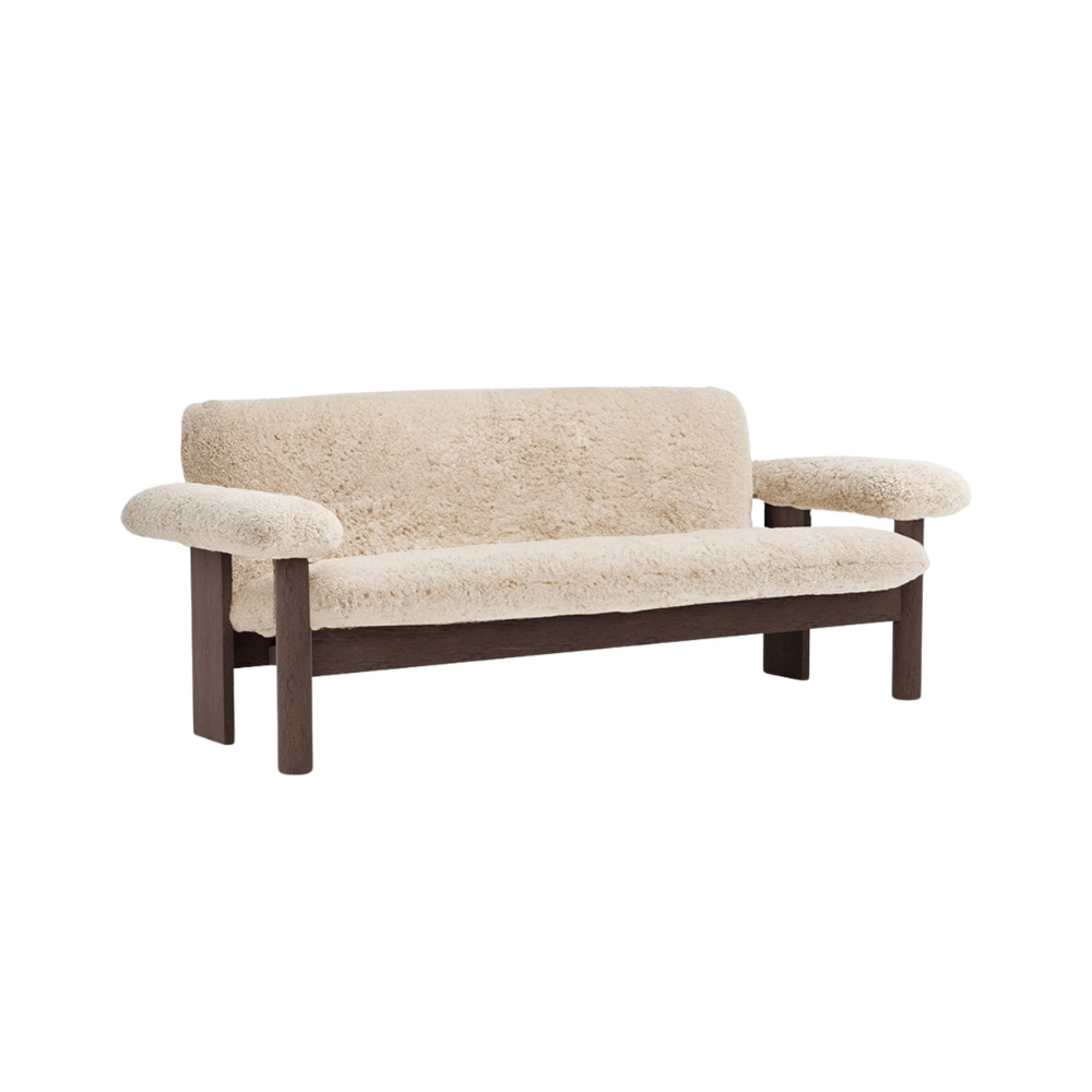 Sofa BRASILIA Schafsleder mit dunkler Eichenbasis