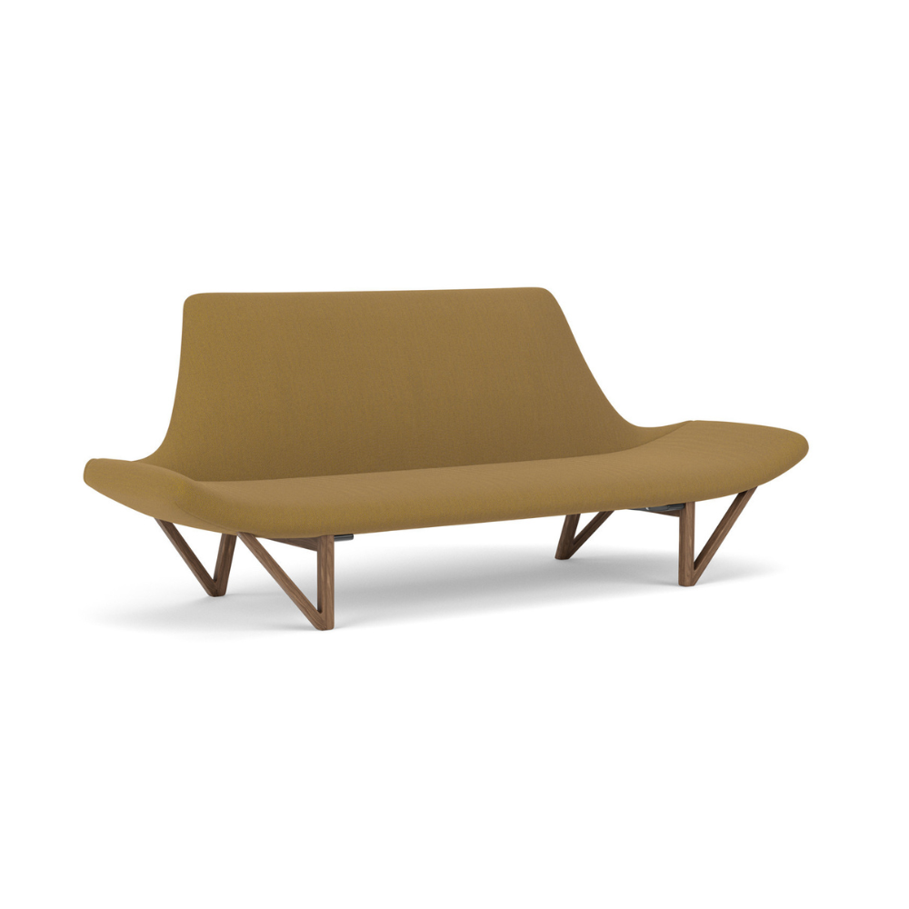 Sofa PAGODE senfgelb mit Nussbaumfuß