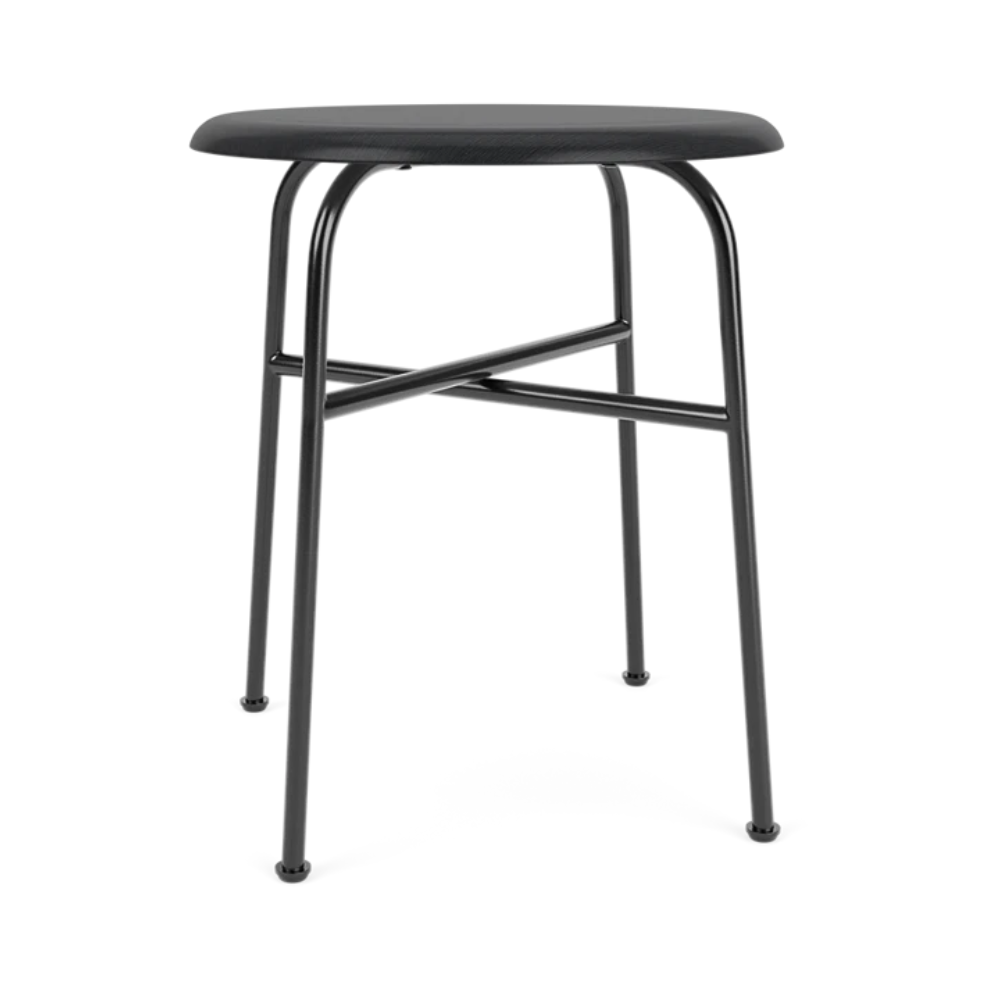 Hocker AFTEROOM schwarz mit Eschenfurnier und Stahlbasis