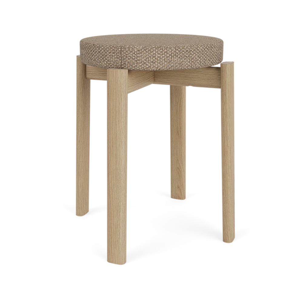 Hocker PASSAGE beige mit Eichenbasis