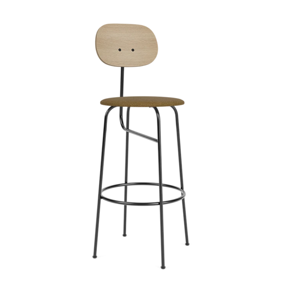 AFTEROOM PLUS stool in oak with a mustard upholstered seat