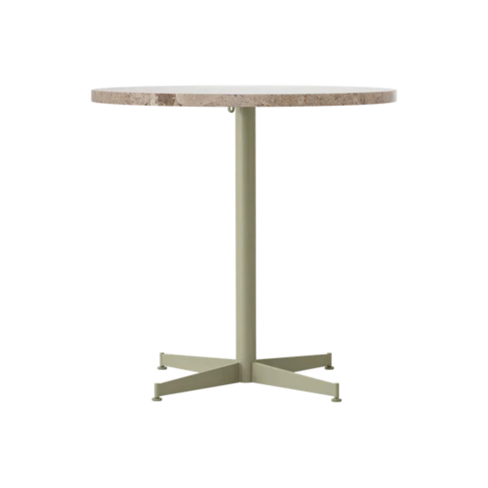 Runder Café-Tisch NOOK beige Stein mit olivgrünem Fuß