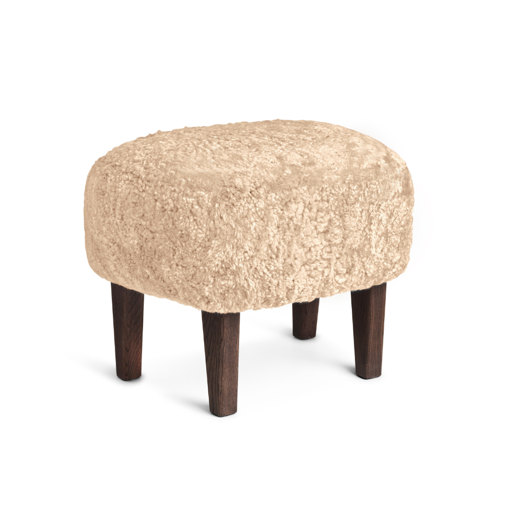 INGEBORG Footstool beige sheepskin with dark oak base