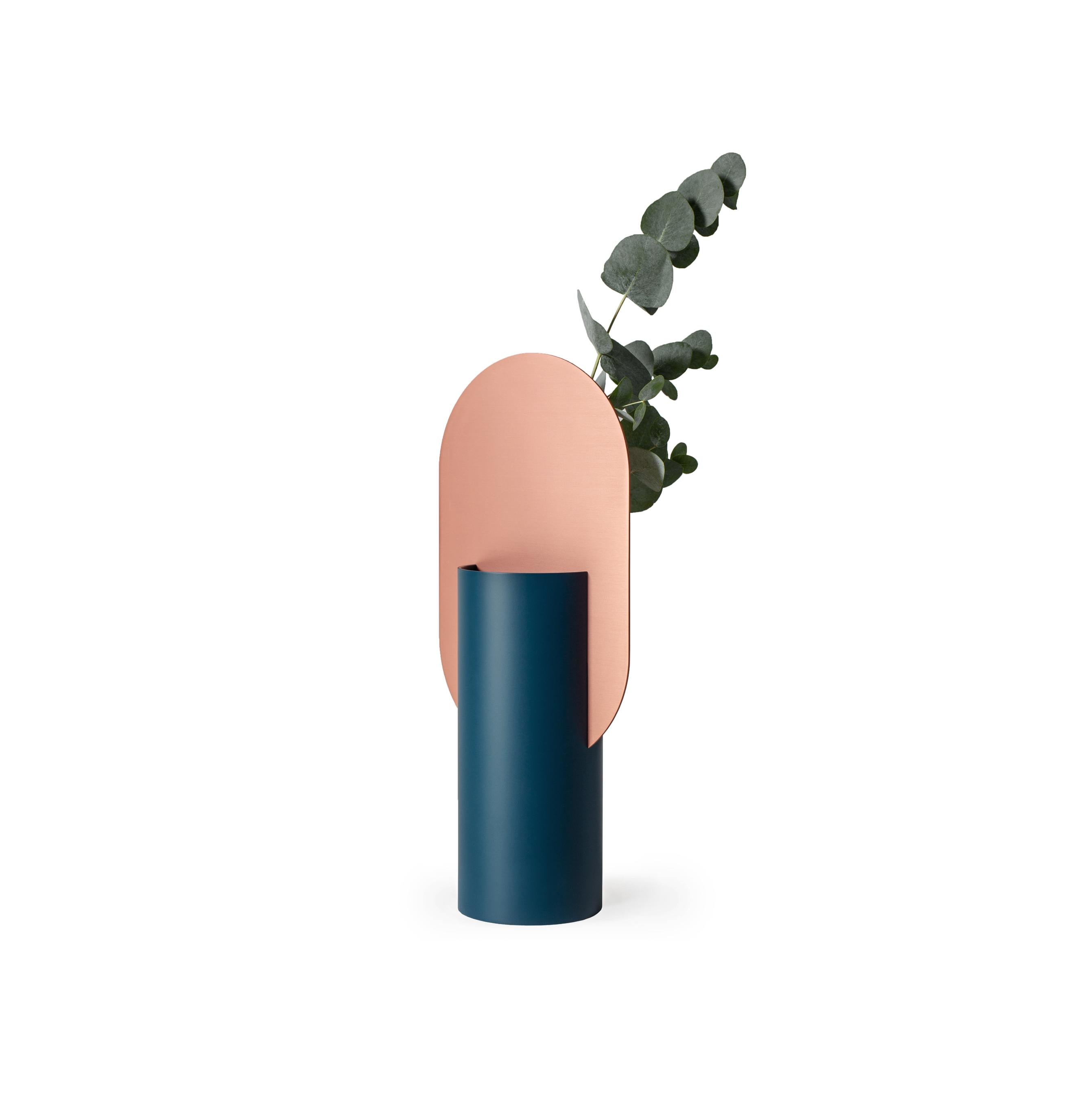 Vase GENKE blau mit Kupfer