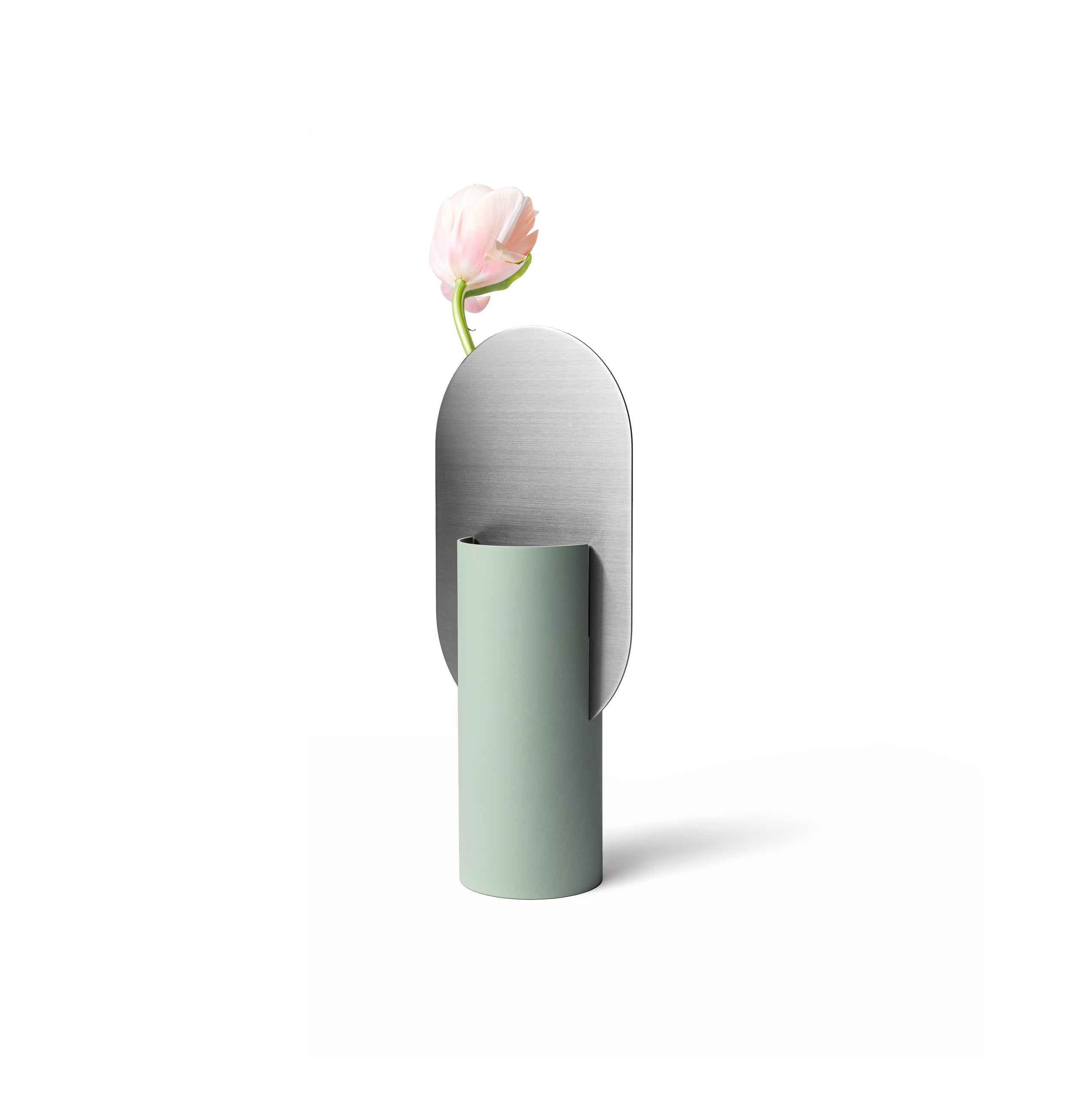 GENKE vase gray-green with steel
