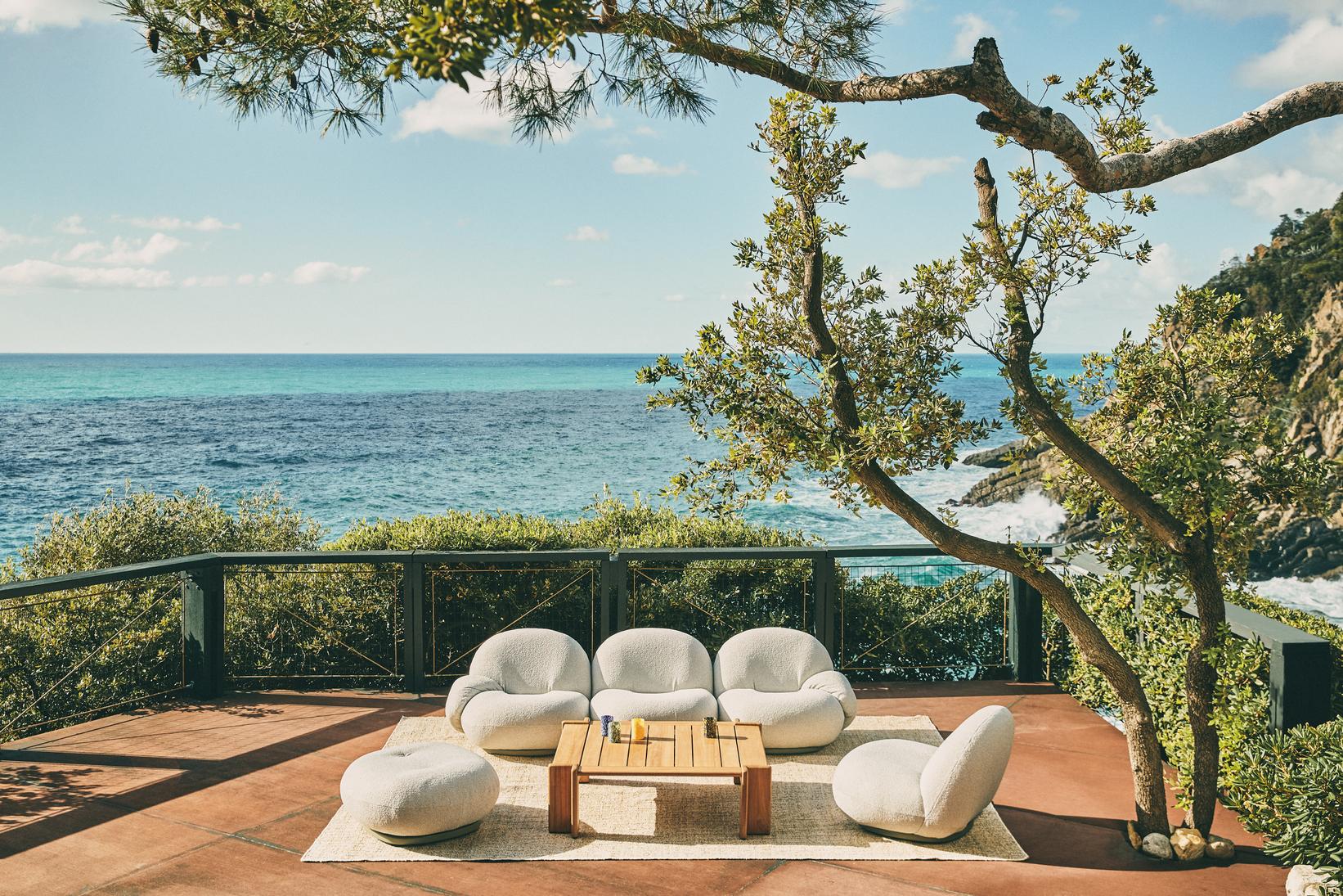 Upholstered outdoor pouf PACHA