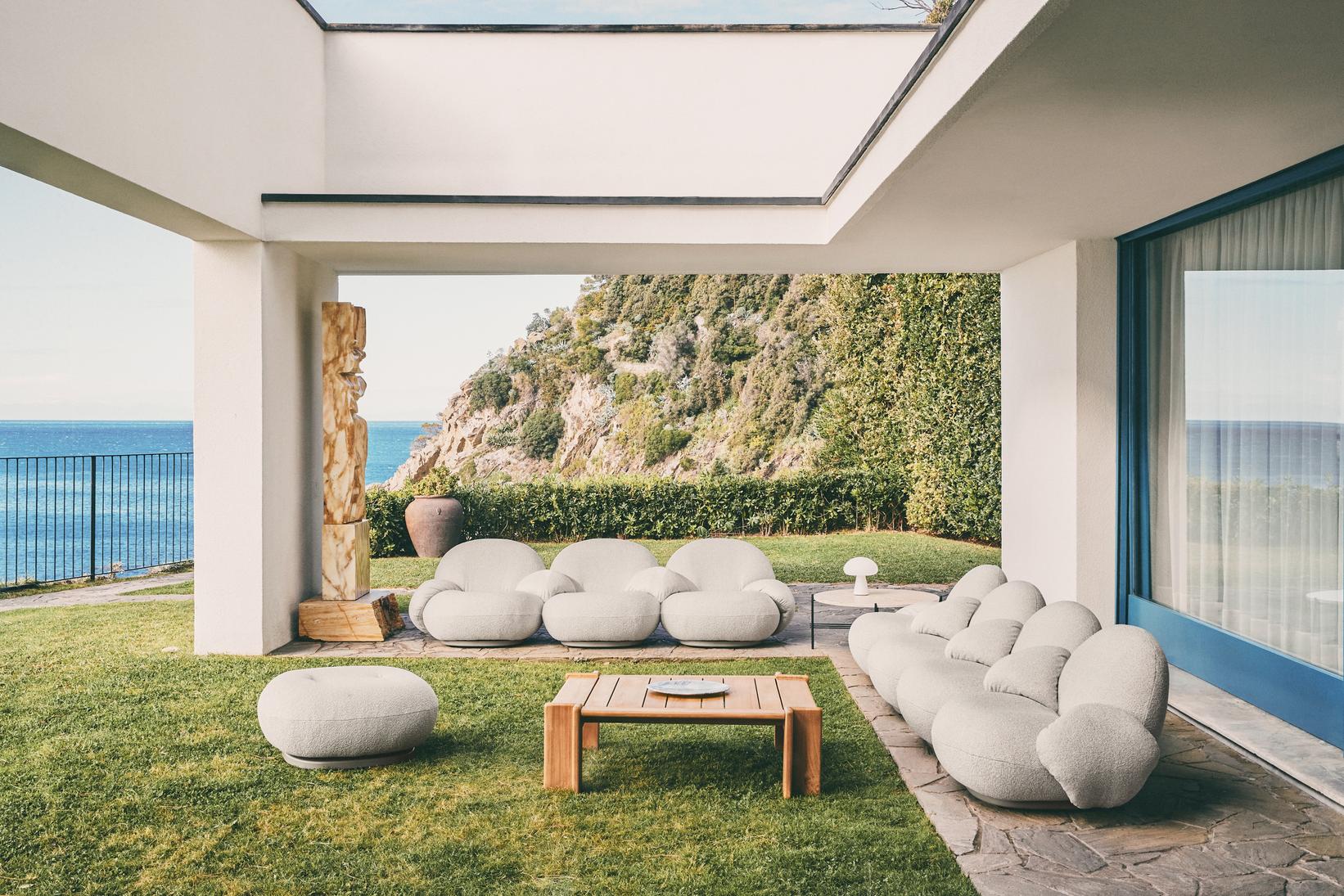 Upholstered outdoor pouf PACHA