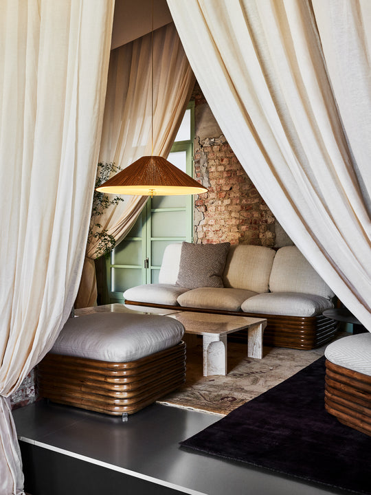 Puff BOHEMIAN 72 gepolstert mit Rattanbasis