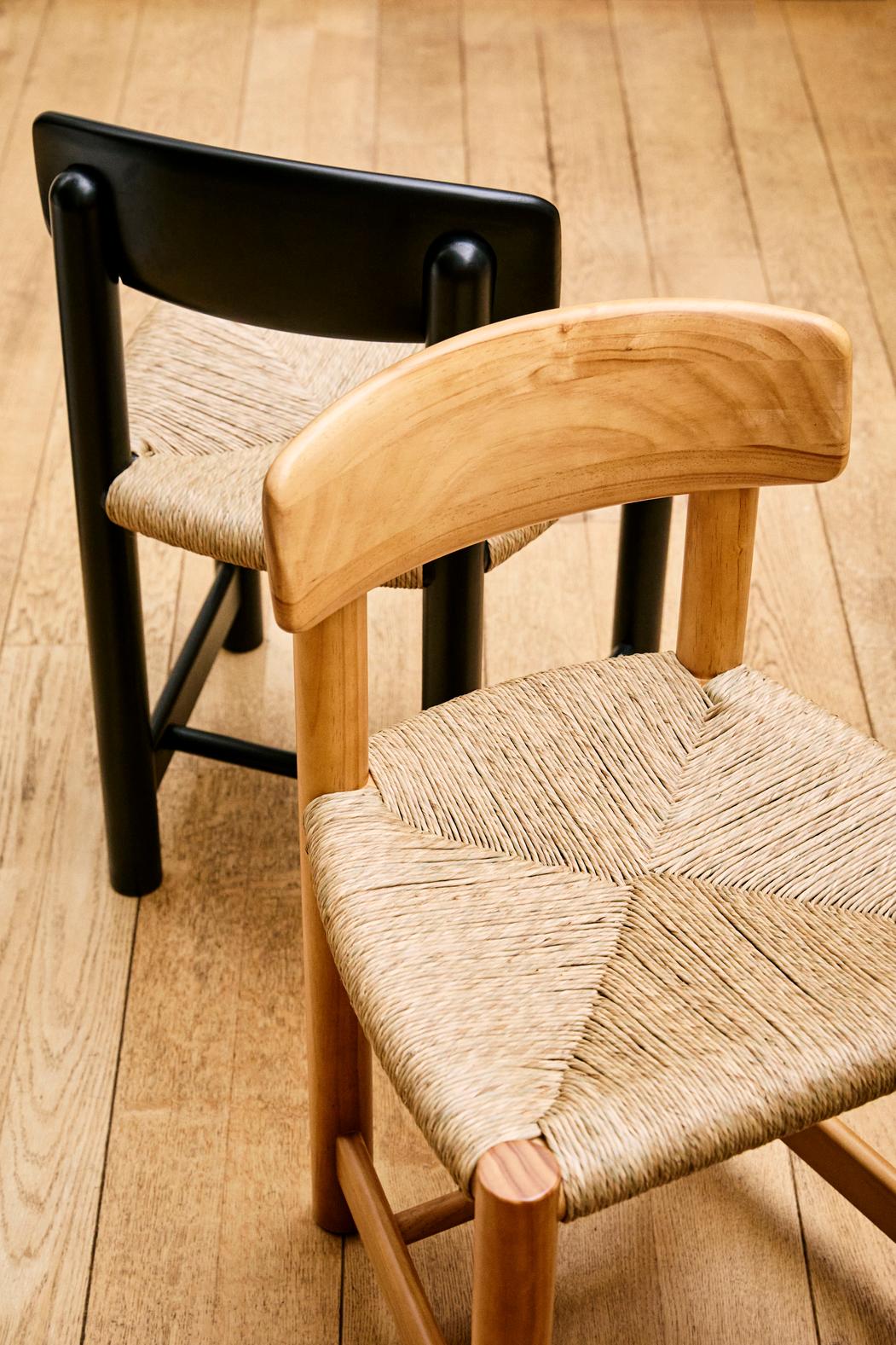 DAUMILLER chair in black pine wood with woven seat