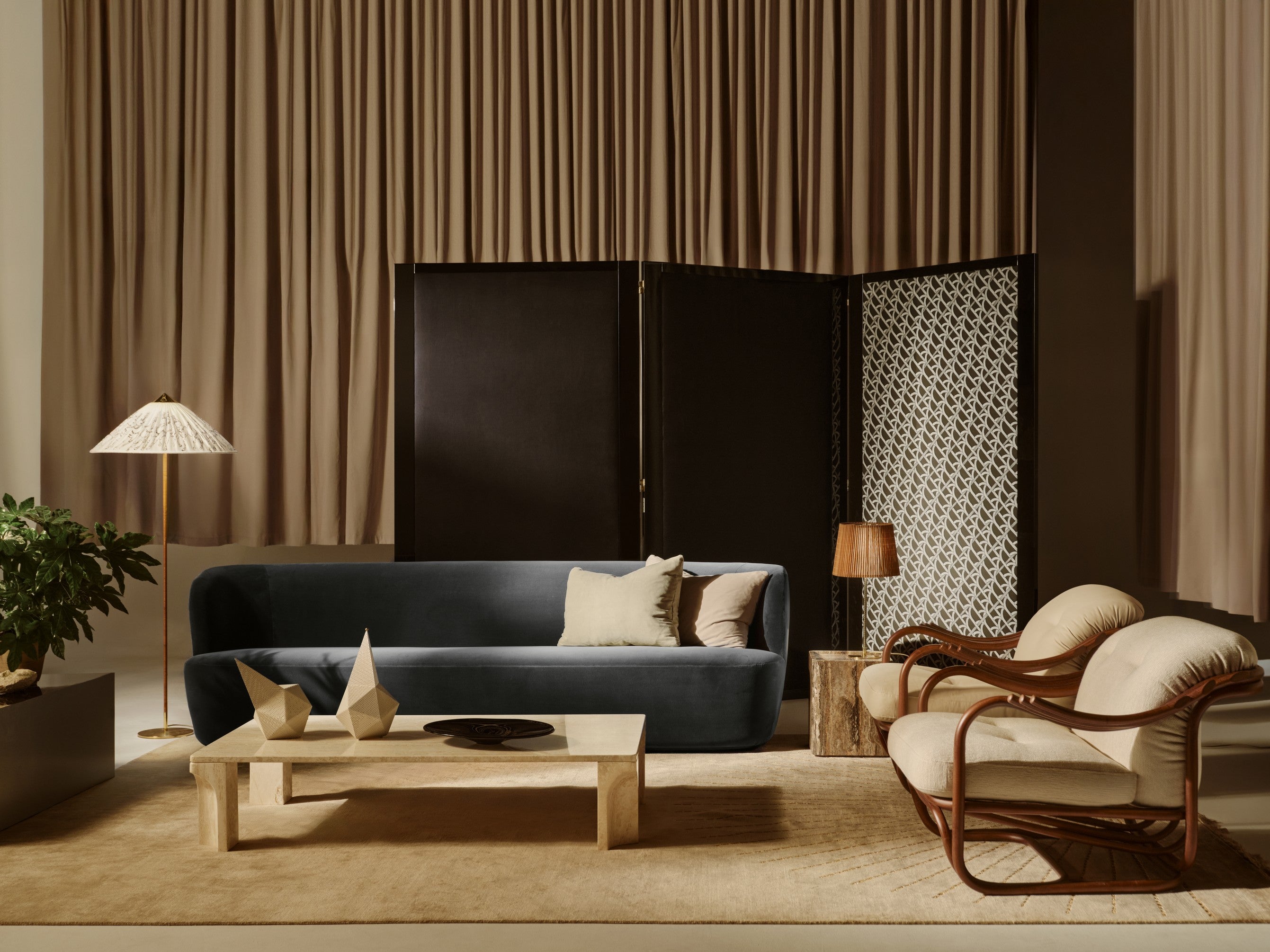 Kaffeetisch DORIC cremefarbener Travertin