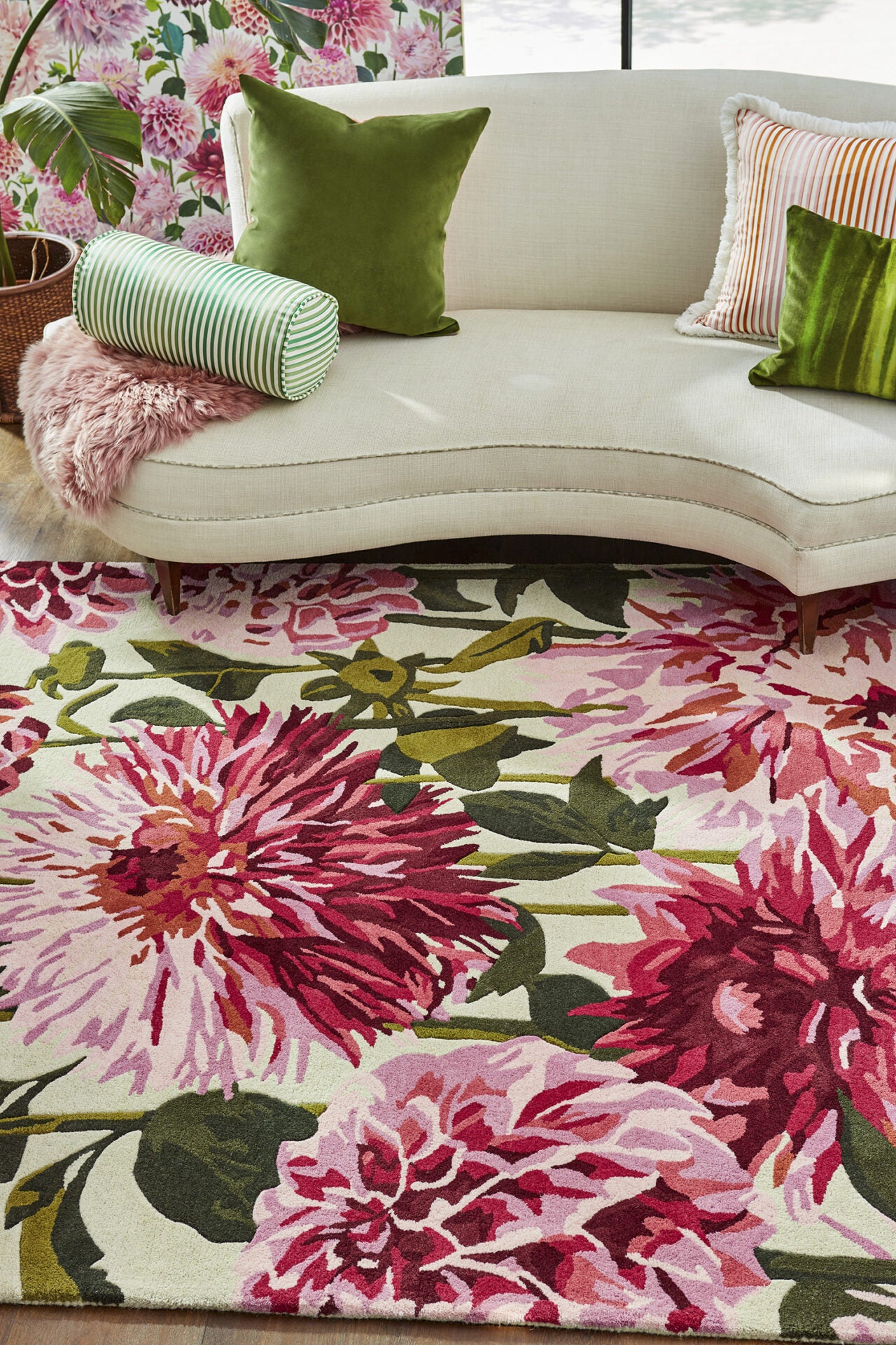 Dahlia Fuchsia Palm rug pink-green