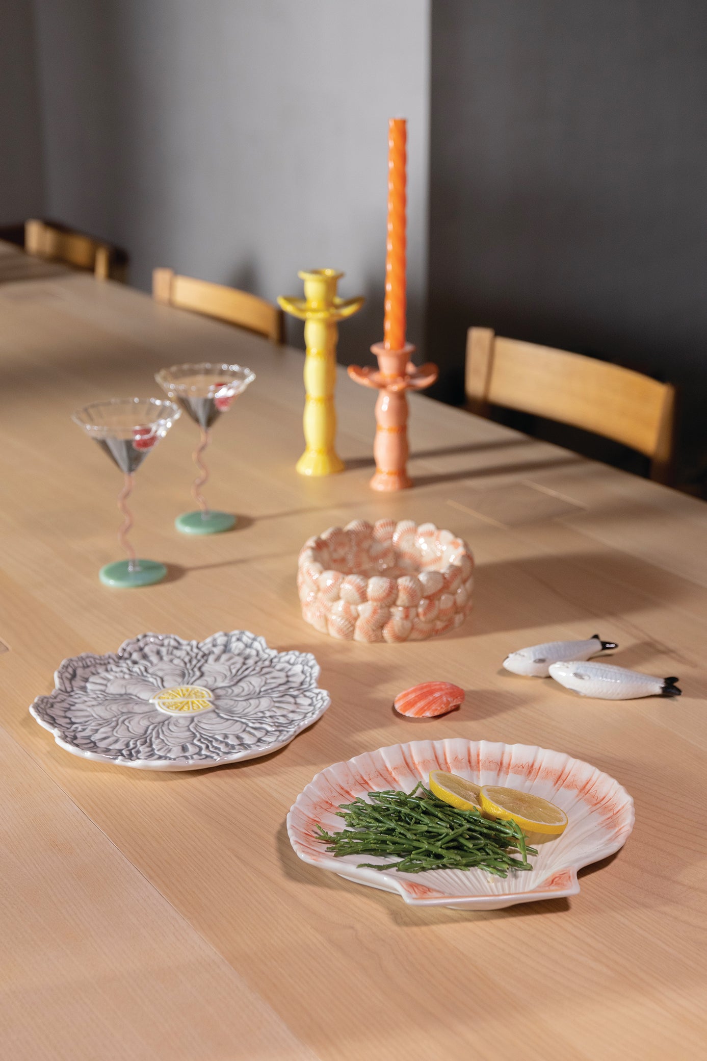 Dessert plate COCKLE beige with orange