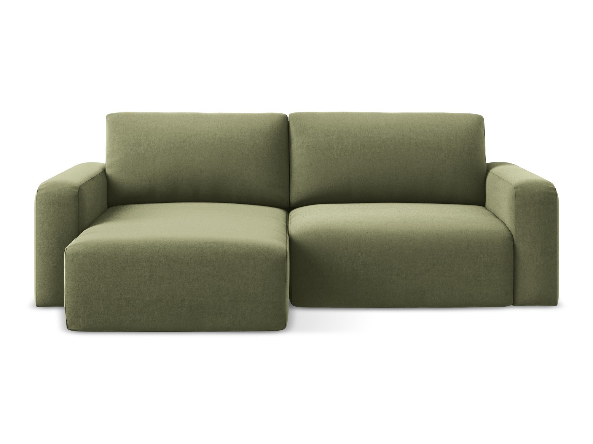 Samt-Ecksofa links mit Schlaffunktion KONA olivgrün