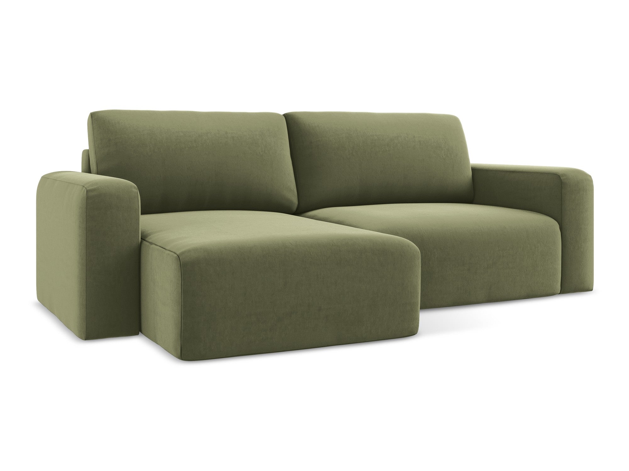 Samt-Ecksofa links mit Schlaffunktion KONA olivgrün