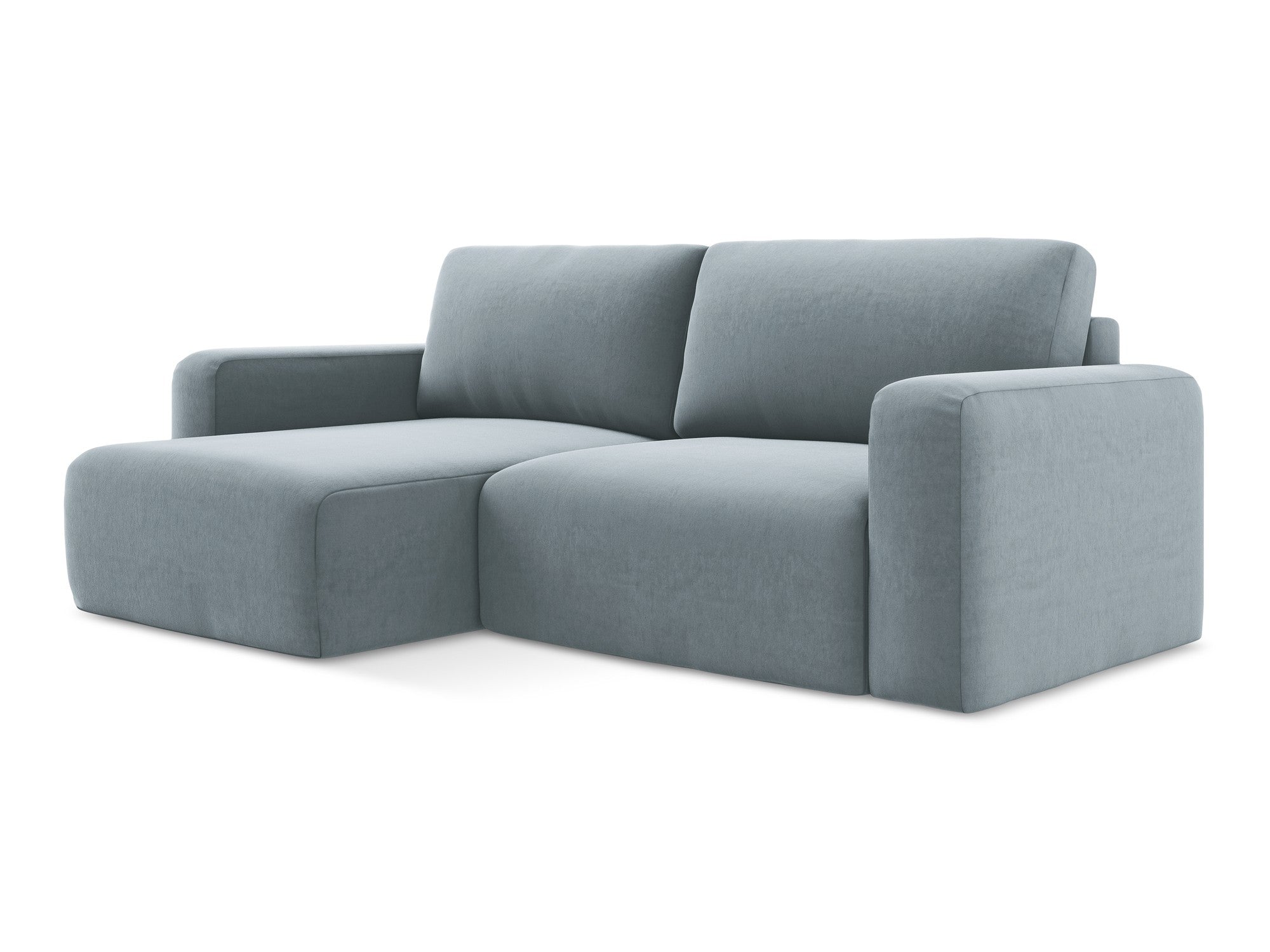 Samt-Ecksofa links mit Schlaffunktion KONA hellblau