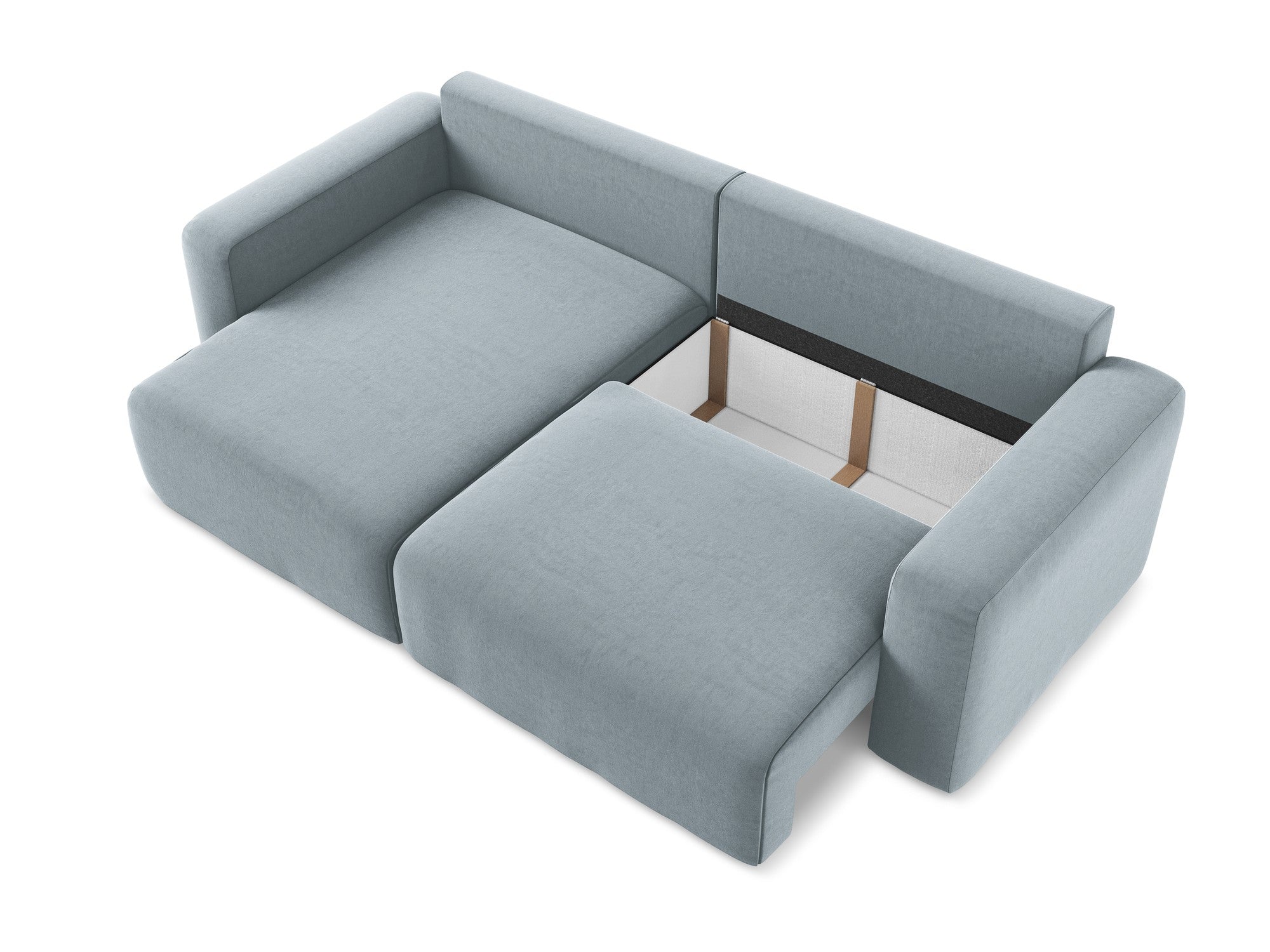 Samt-Ecksofa links mit Schlaffunktion KONA hellblau