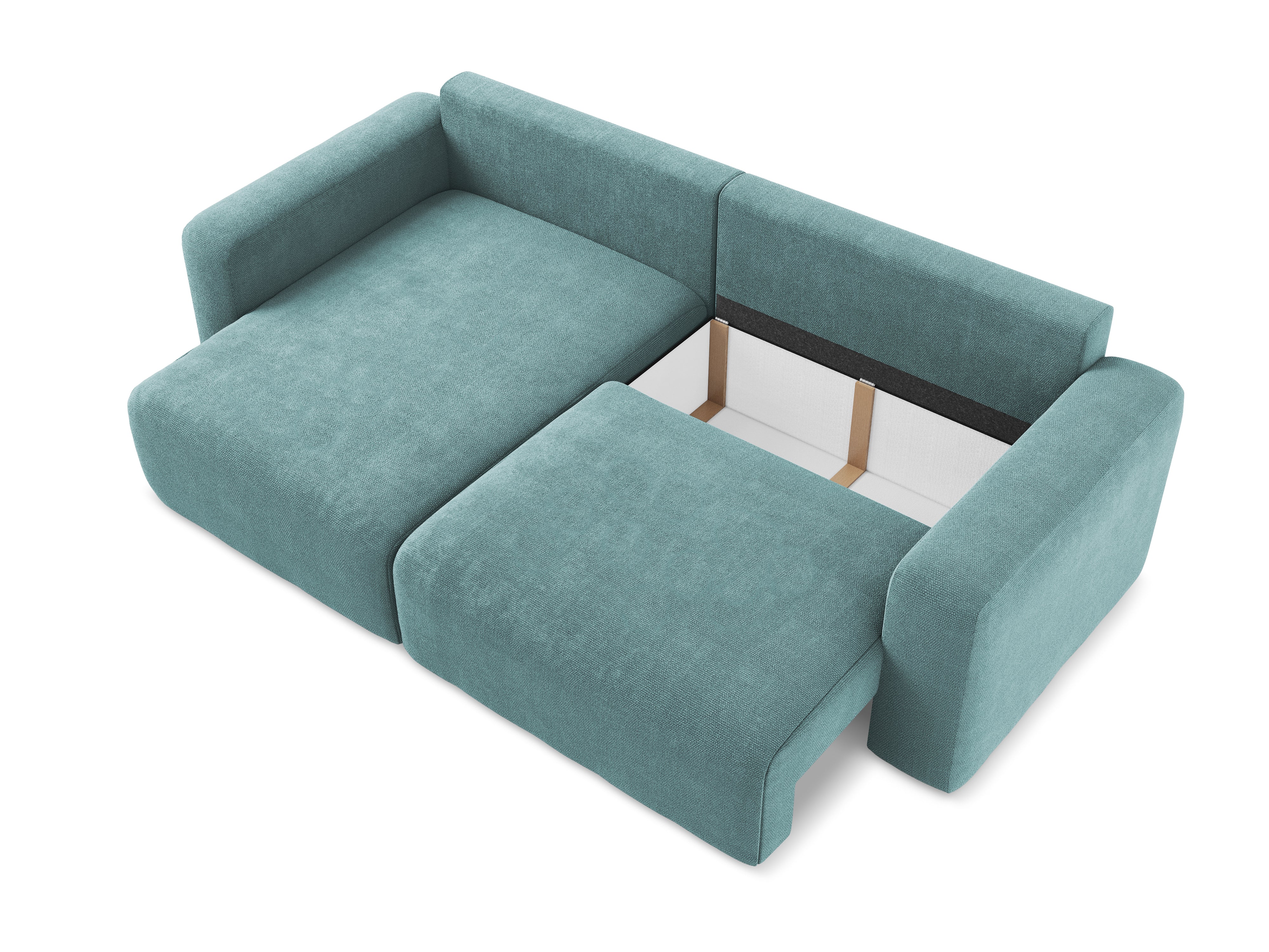 Linksseitiges Schlafsofa KONA in jeansblauem Chenille