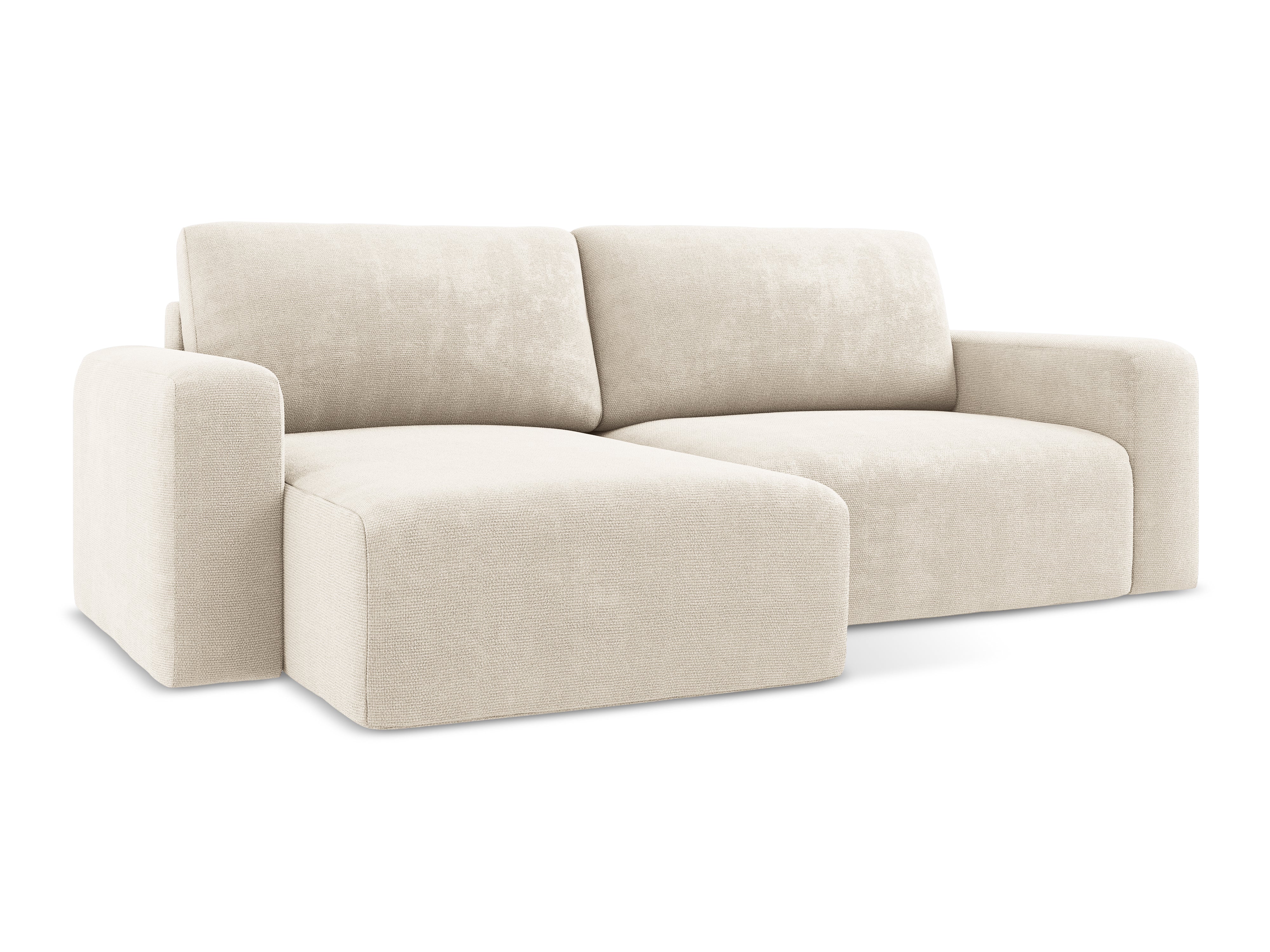 Linksseitige Schlafcouch KONA in hellbeigem Chenille