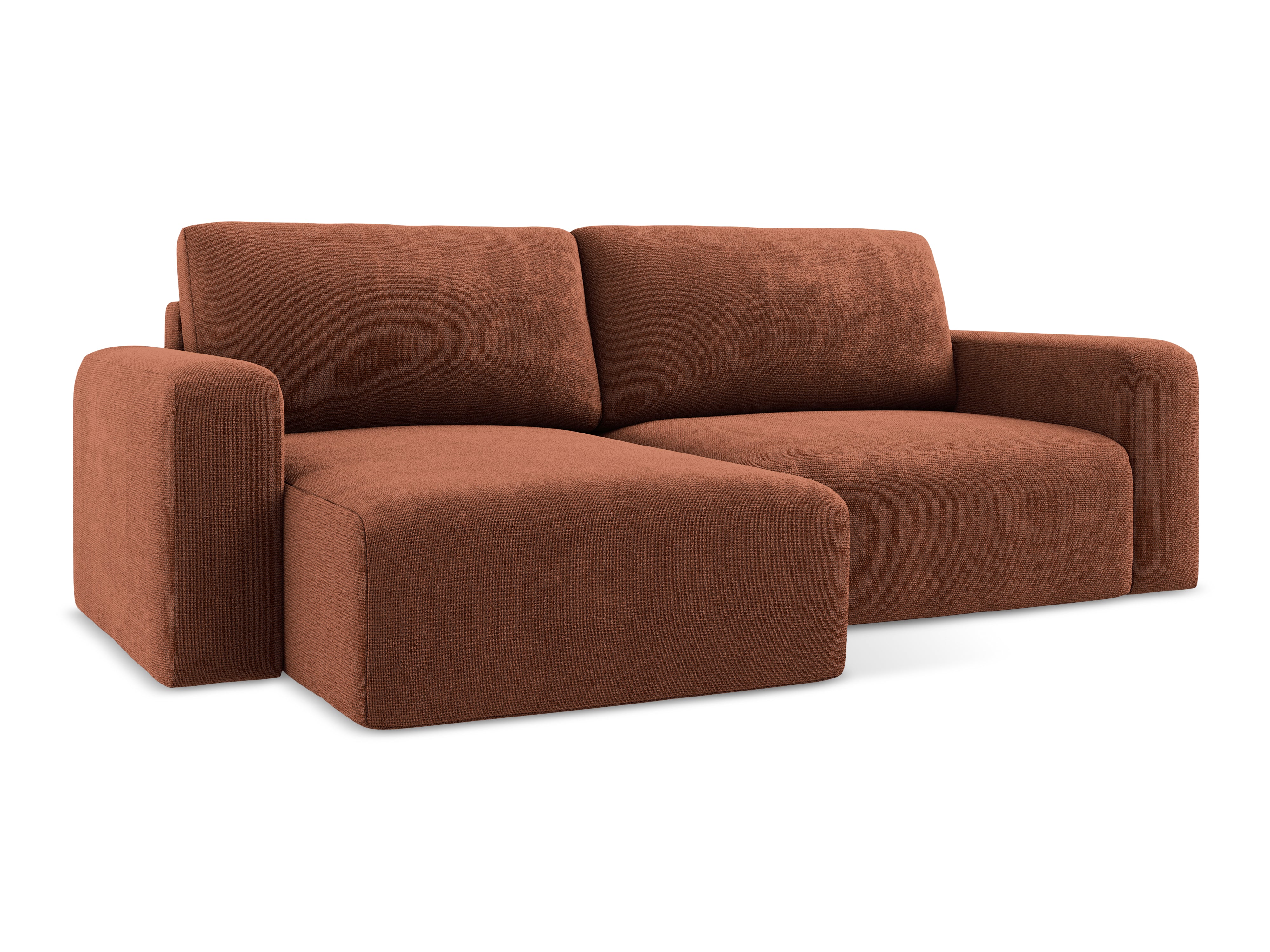 Linksseitige Schlafcouch KONA in Terrakotta Chenille