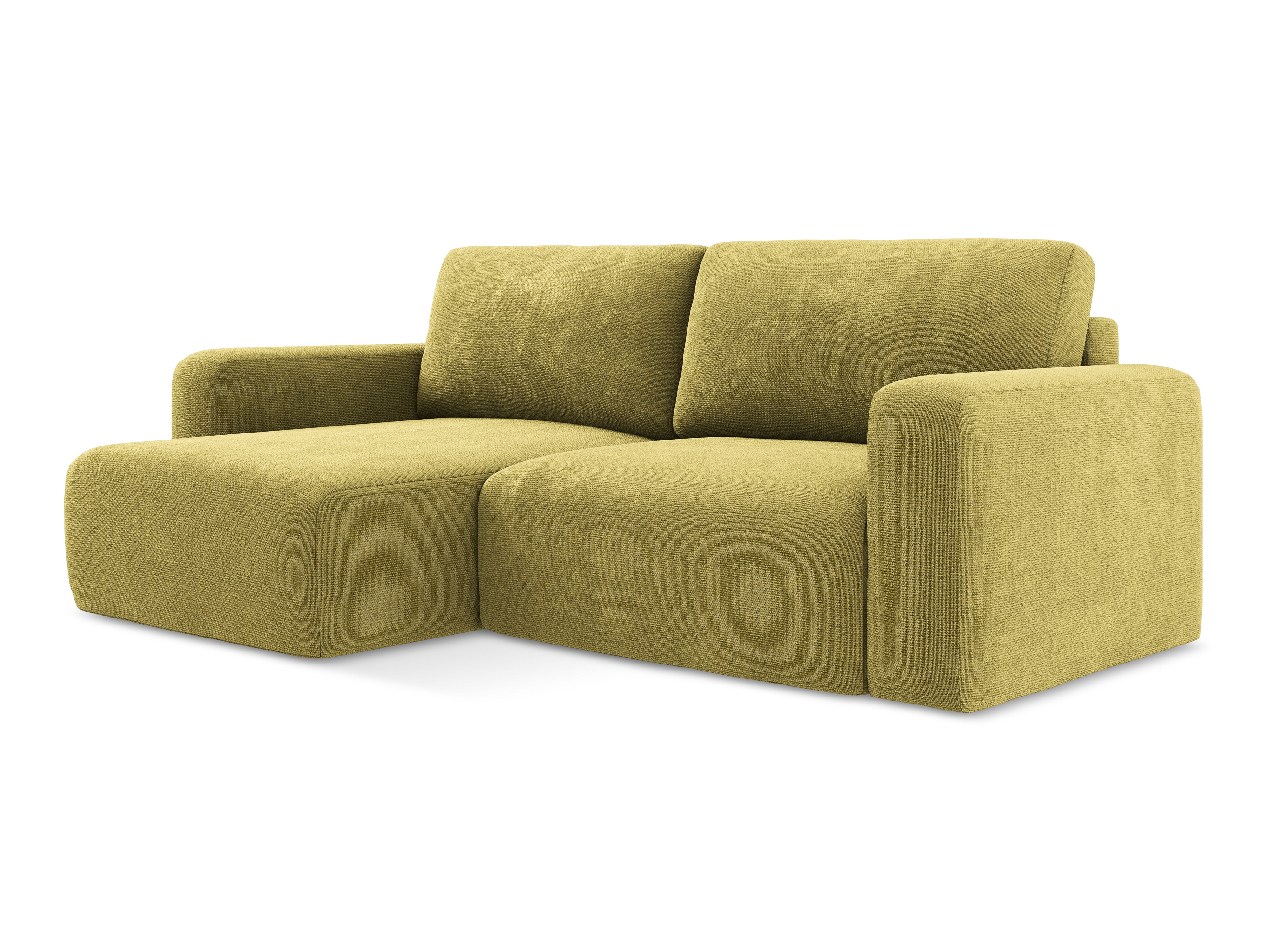 Linksseitige Schlafcouch KONA in limonengrünem Chenille